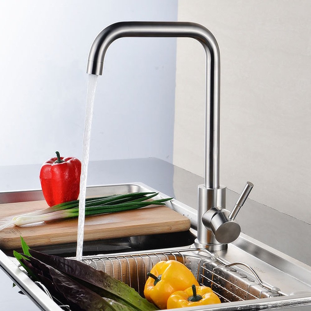 304 Stainless Steel Mixer Tap - Single Handle Kitchen & Bathroom Sink Faucet with 360° Swivel Spout | Hot & Cold Water Saving Modern Design for Wash Basin, Vanity, Washing Machine & Mop Pool (Color: Chrome) - Perfect for Home, Restaurant & Commercial Use