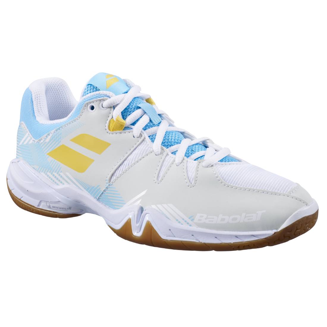 Babolat Shadow Spirit Women's Indoor Court Shoes - Lightweight Tennis Shoes for Women with Cushioning & Support (White/Light Blue) | Perfect for Indoor Tennis, Badminton & Squash Games