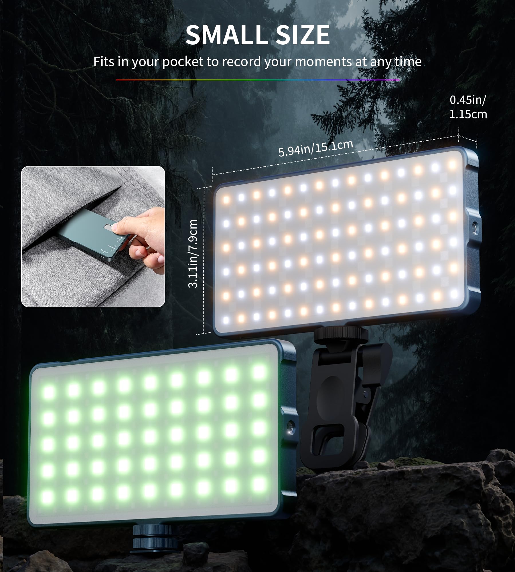 Rechargeable RGB Selfie Light with Hotshoe - for Laptops, Cameras & Live Streaming