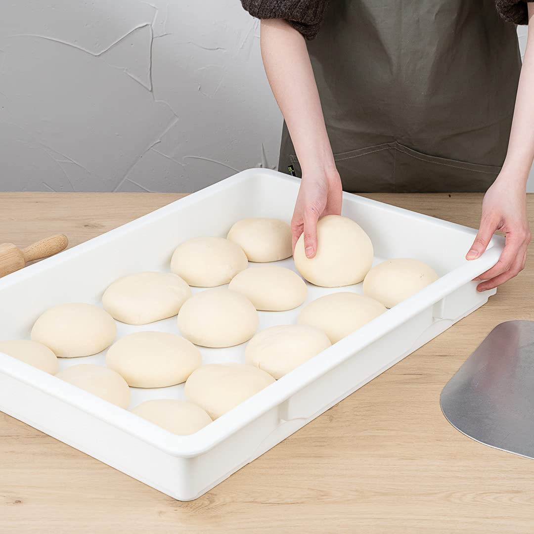 Restaurantware 26 x 18 x 3 Inch Stackable White Plastic Proofing Boxes - Set of 10 Rectangle Dough Boxes with Durable Lids (Sold Separately) | Dishwasher-Safe Pizza Dough Proofing Containers for Bakeries, Pizzerias & Commercial Kitchens