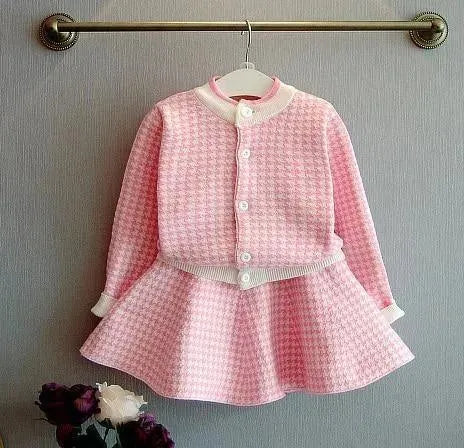 Girls Checked Skirt Suit Outfit - Cute Kids Clothing Set for School, Party & Everyday Wear
