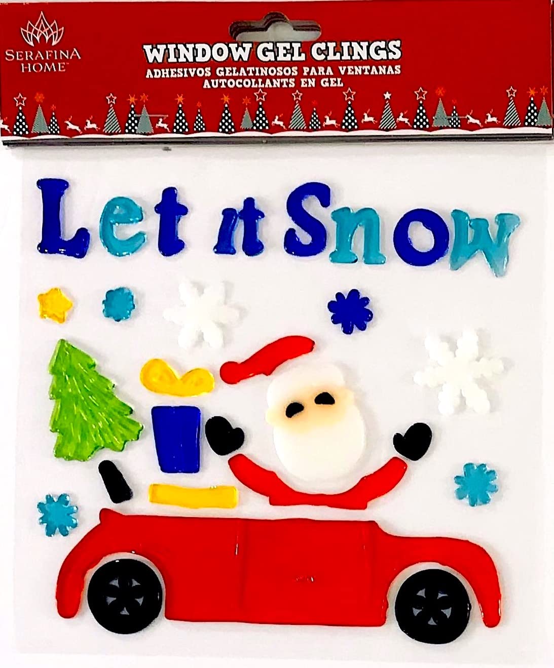 Christmas Gel Cling Stickers for Windows and Mirrors - 6 Sheets of Winter Designs: Santa Biking, Snowmen, Penguins, Snowflakes - Perfect for Home, Office, and Classroom Decor