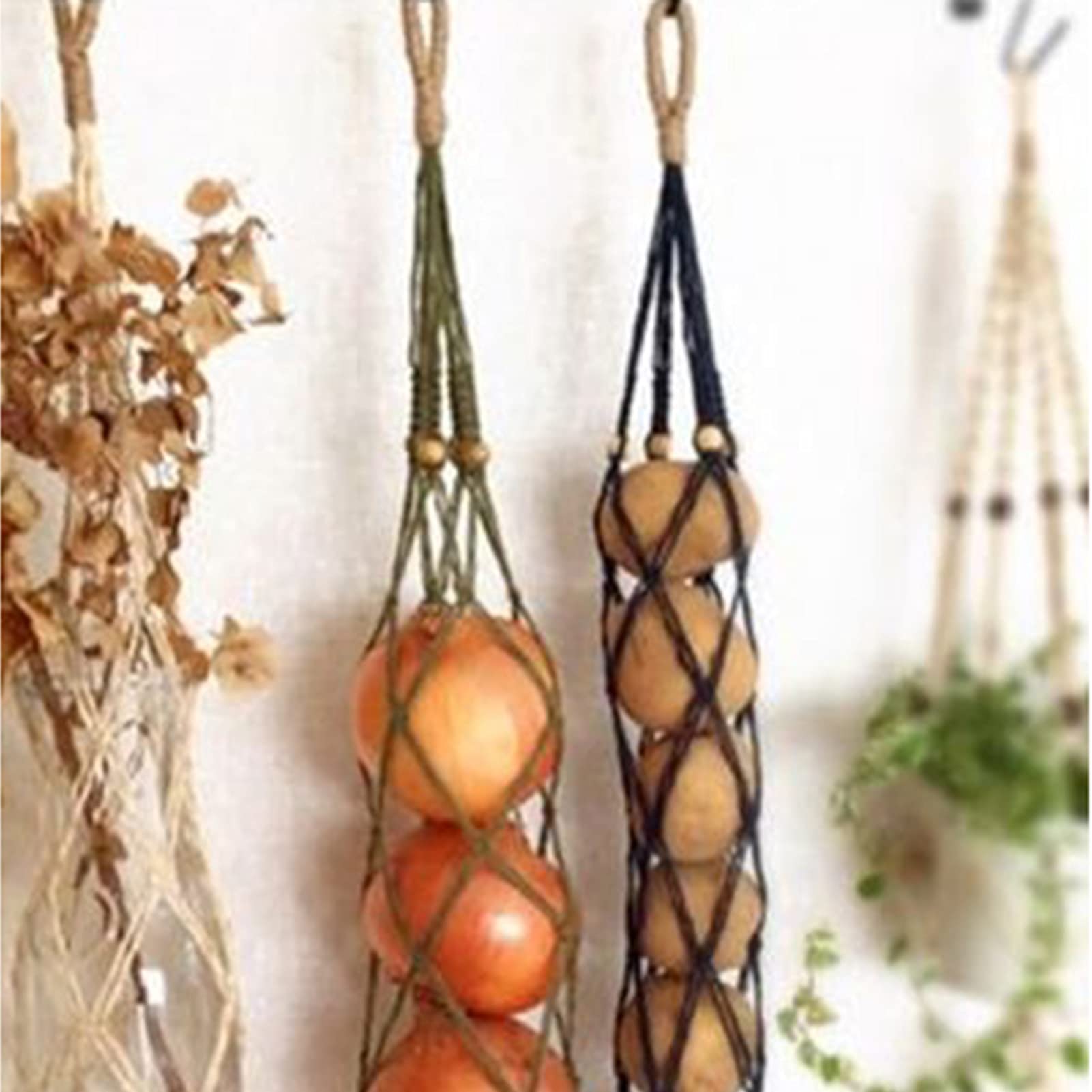 Reusable Mesh Hanging Storage Bags for Vegetables, Onions, Potatoes - Drawstring Net Tote Bags for Kitchen Organization | Perfect for Pantry, Grocery Storage & Space Saving