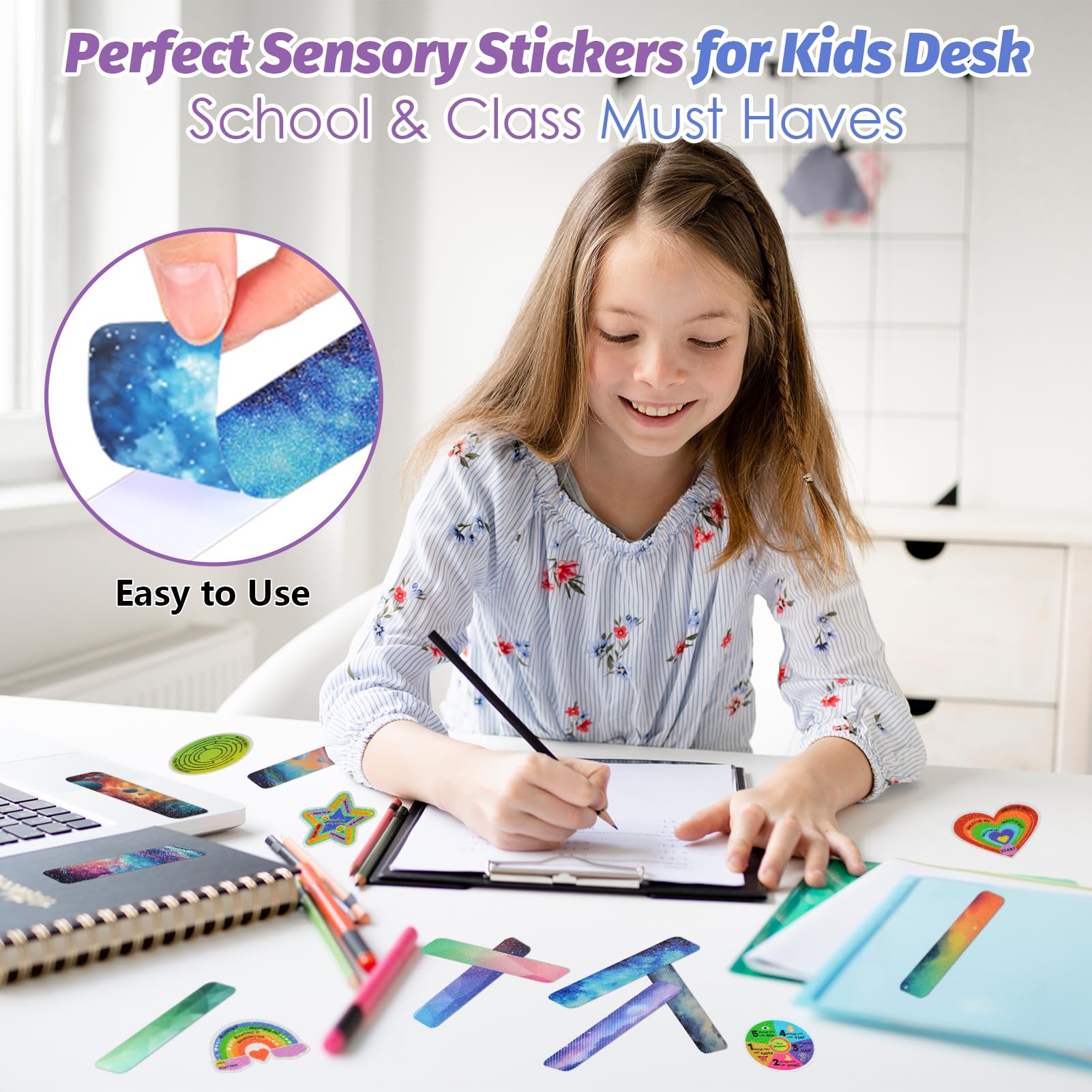 48-Piece Anxiety Relief Sensory Stickers Set with 2 Textured Pads - Calming Fidget Stickers for Kids & Adults - Stress Relief Tools for Office, School, Classroom & Home Use - Perfect for ADHD, Autism & Anxiety Management