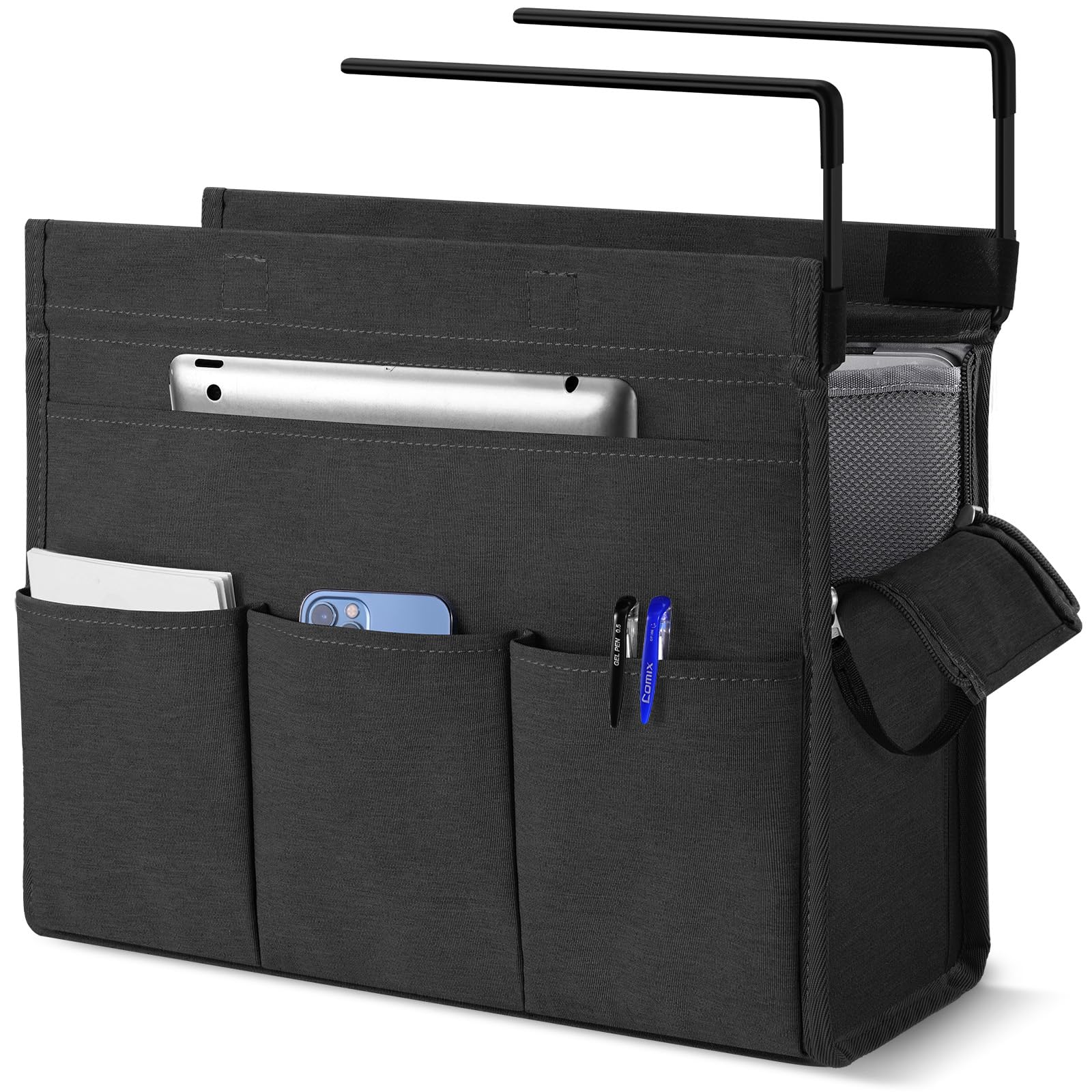 MASTLU Under Desk Hanging Storage Bag - Black Office Organizer with Detachable Handle, Fits A4 Files, No Assembly Needed for Home, School & Workspace | Perfect for Desk Accessories, File Storage & Workspace Organization