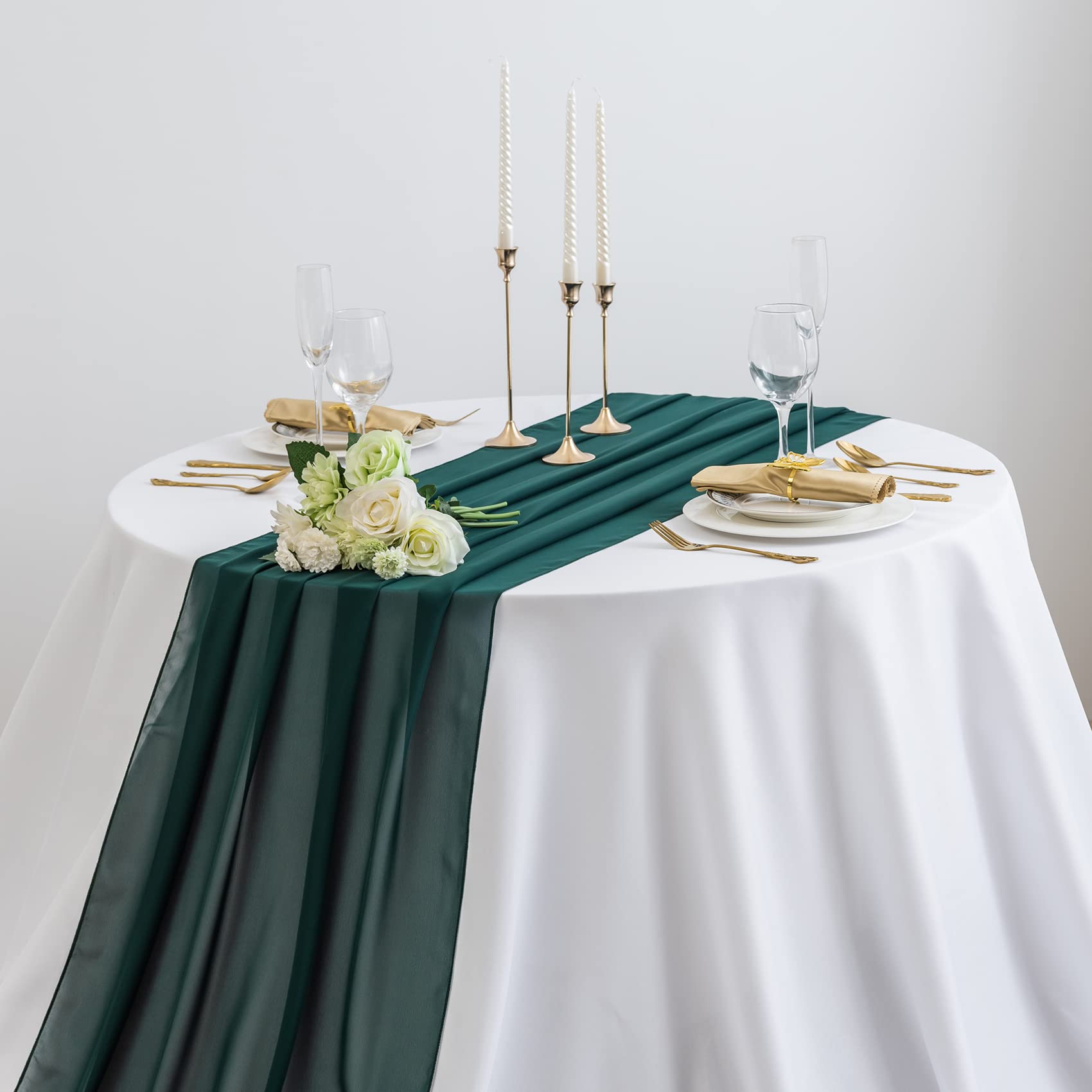 1Pack AILITI Chiffon Table Runner 29x120 Inches - Elegant Rustic Sheer Gauze Table Decor for Wedding, Bridal Shower, Baby Shower & Birthday Party - Perfect for Cake Tables, Buffet Displays & Romantic Home Decor (Hunter Green)