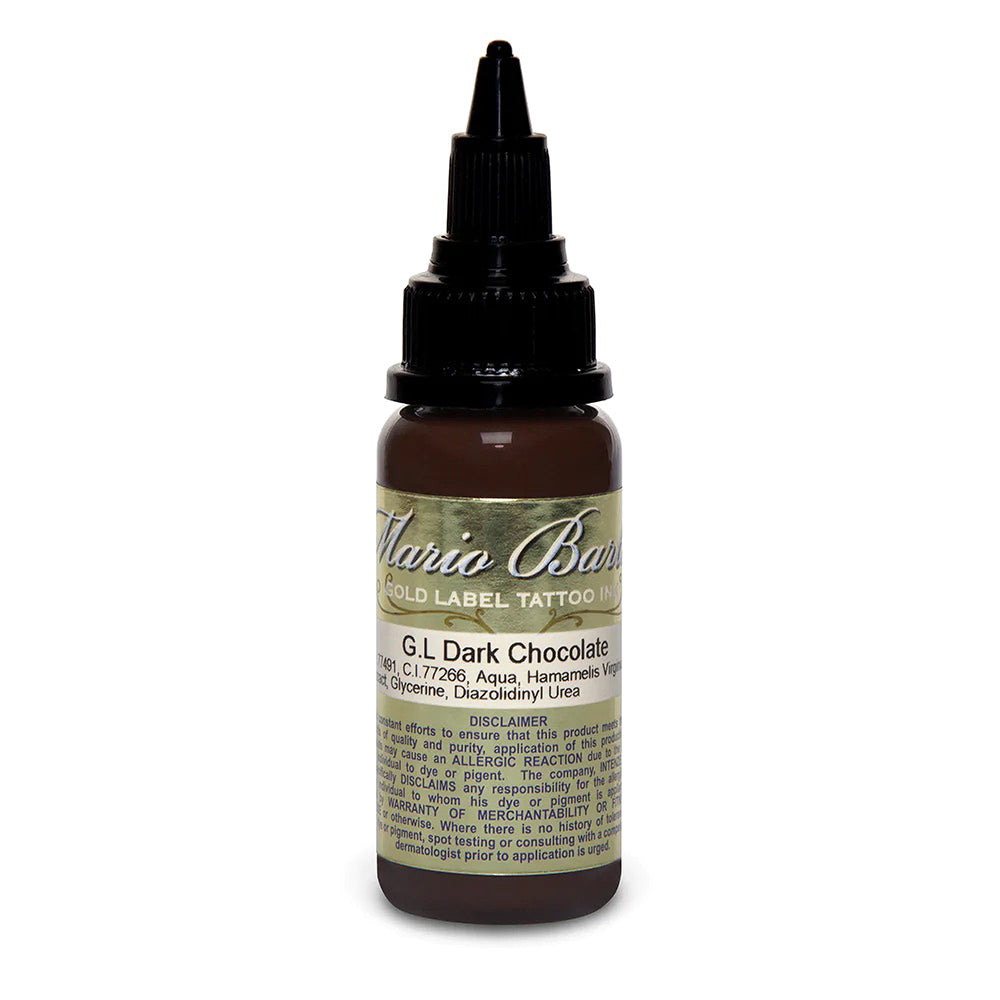 Dark Chocolate Mario Barth Gold Label Intenze Tattoo Ink - 1oz Bottle for Professional Tattoo Artists & Body Art Enthusiasts