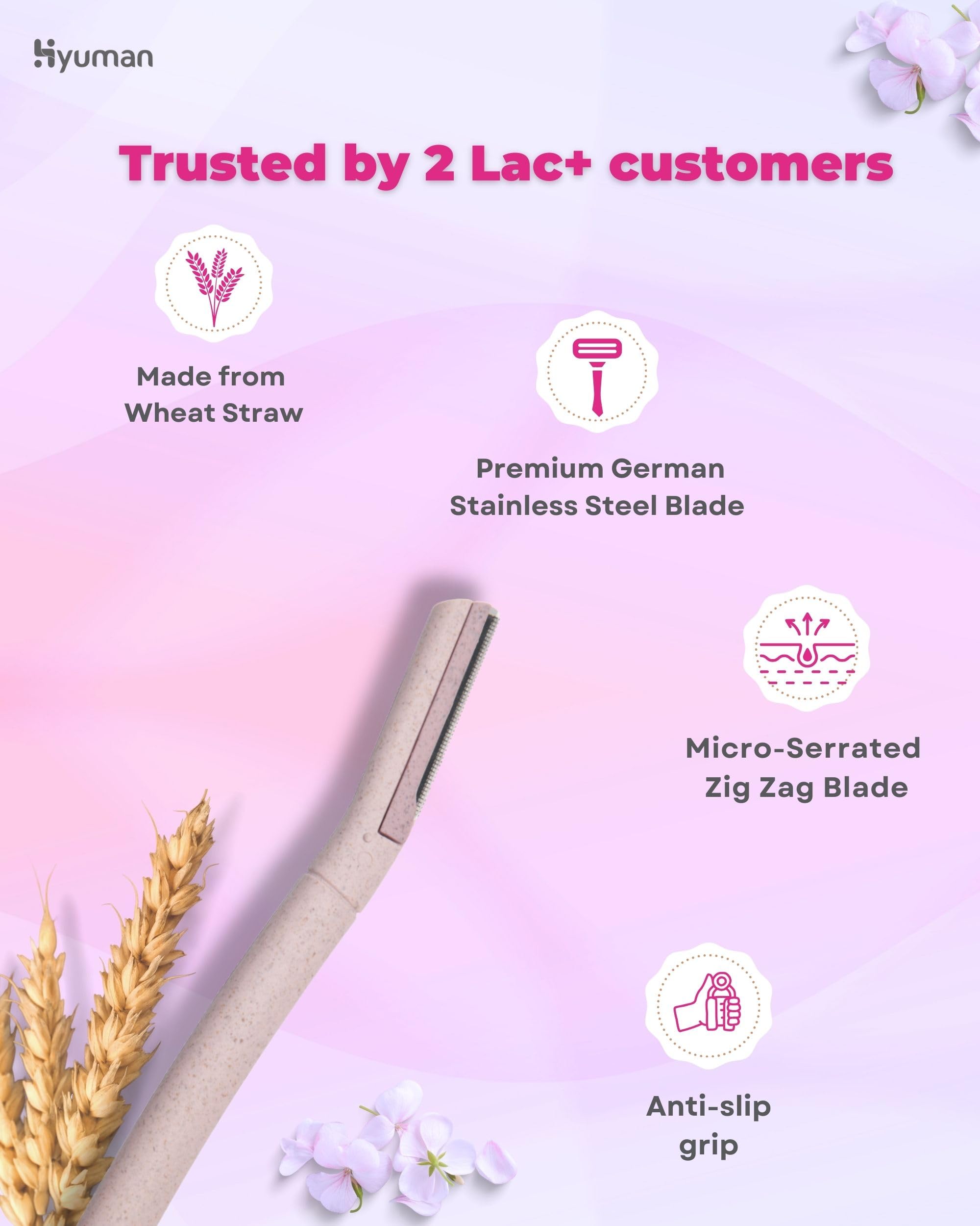 Hyuman® 8-Blade Facial Razor & Ice Roller Set - German Stainless Steel Precision Shaver for Eyebrows, Upper Lip, Chin & Forehead - Cooling Face Massager for Skincare & Relaxation - Perfect for Travel & Home Spa Days