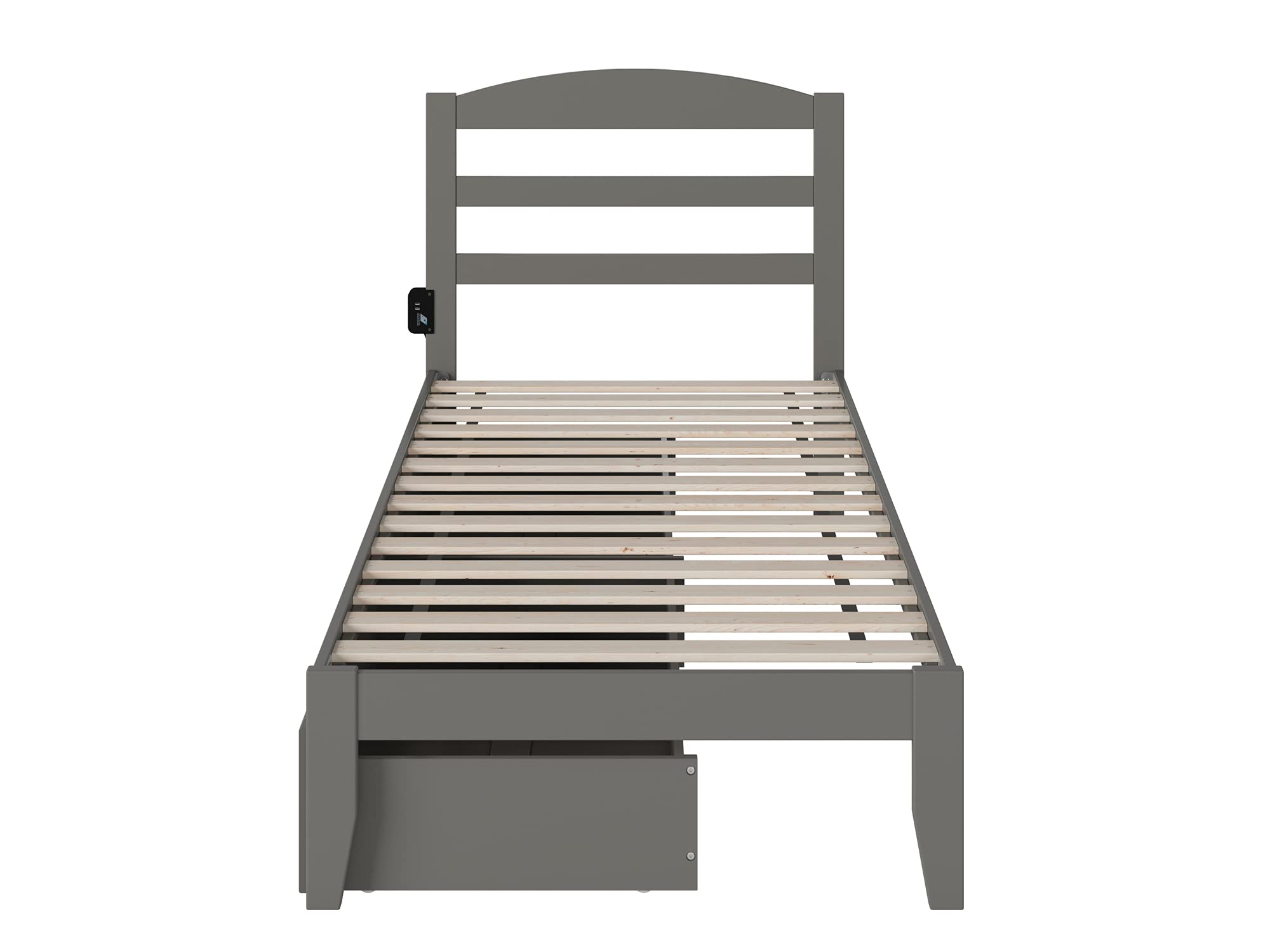 AFI Warren Twin XL Platform Bed Frame with 2 Storage Drawers & Built-in USB Charger - Space Saving Grey Bed for Small Rooms, Dorm & Guest Bedroom