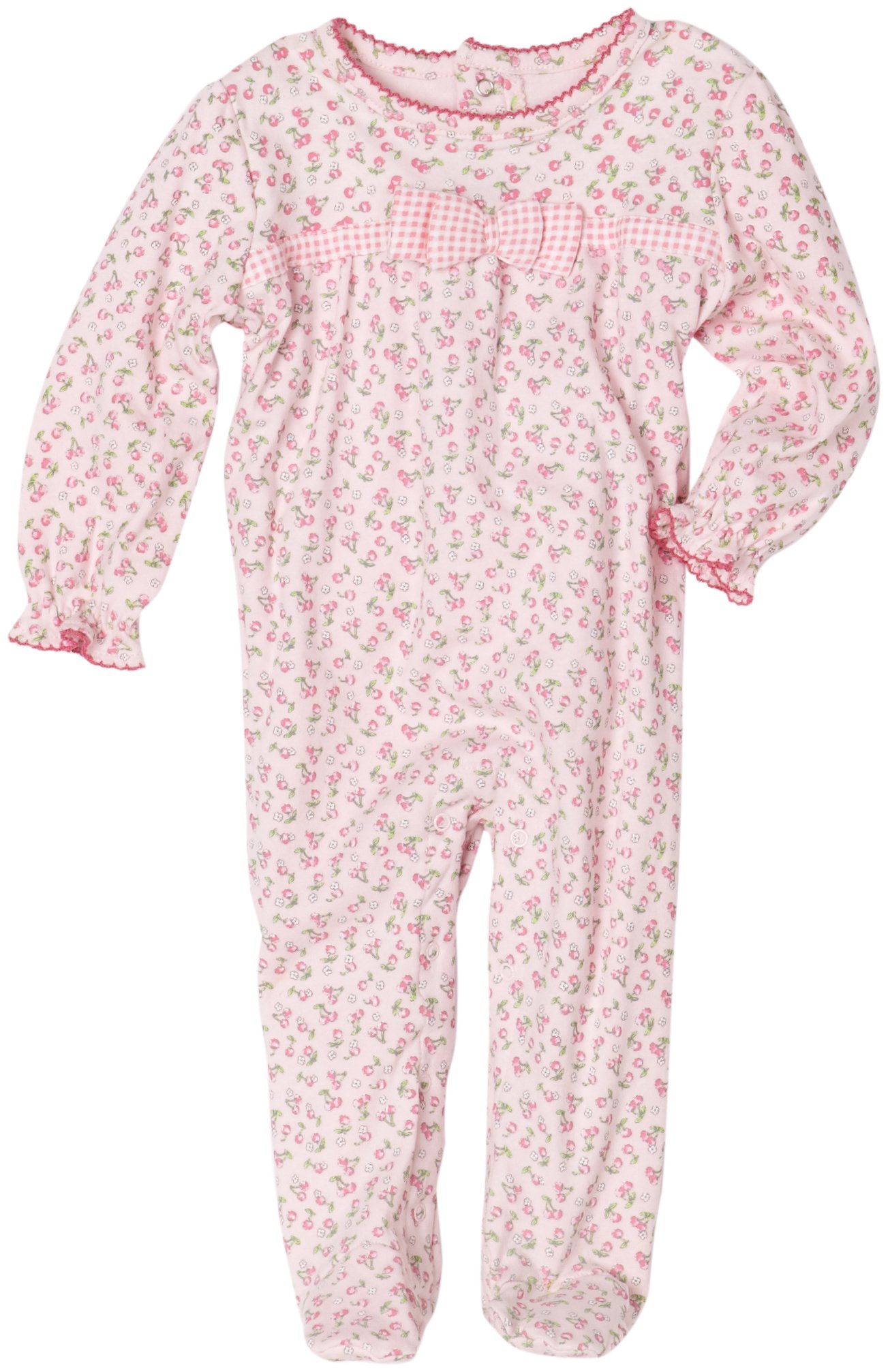 Absorba Newborn Baby Girls' Cherry Print Footie Pajamas with Bow Front - Soft & Cozy Sleepwear for Infants & Toddlers