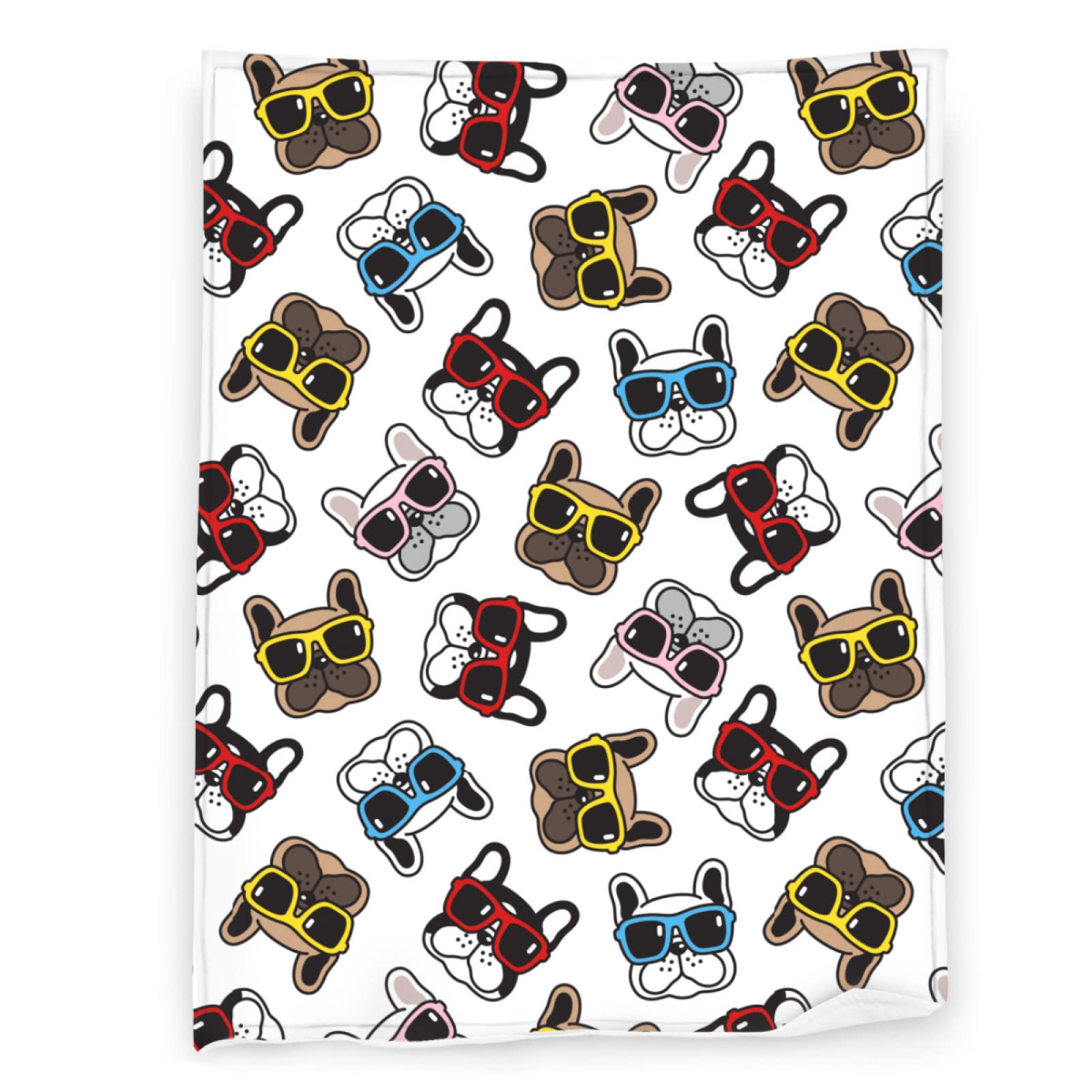 French Bulldog Throw Blanket with Sunglasses - Black Warm Flannel Fleece Blanket for Dogs - Lightweight Sofa Bed Couch Blanket for Teens - Perfect for Lounging, Pet Snuggles & Home Decor