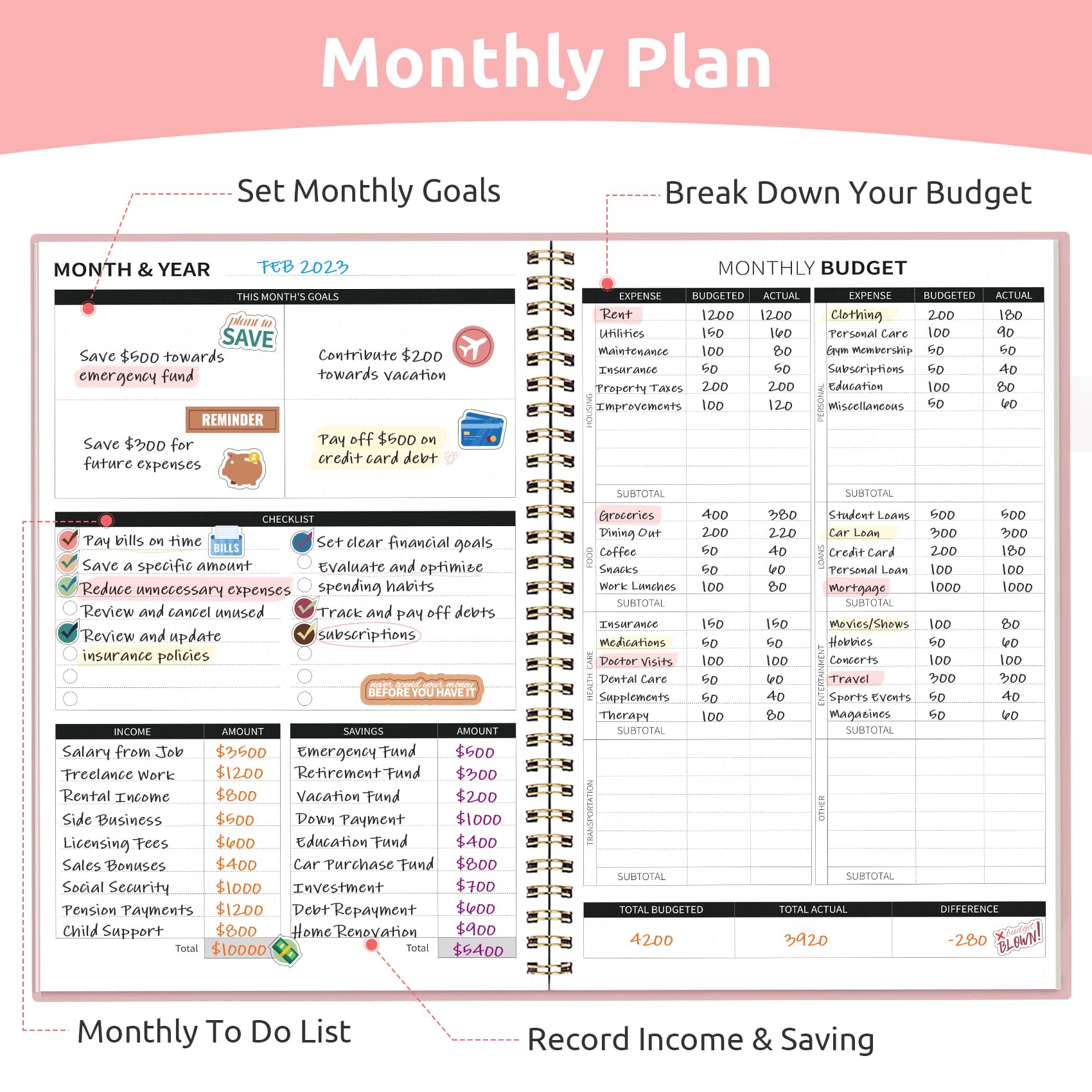 2024-2025 Budget Planner & Expense Tracker Notebook - Undated Monthly Finance Organizer, Bill Tracker & Money Management Journal for Personal Finance Control (Pink) | Perfect for Home Budgeting, Savings Goals & Financial Planning