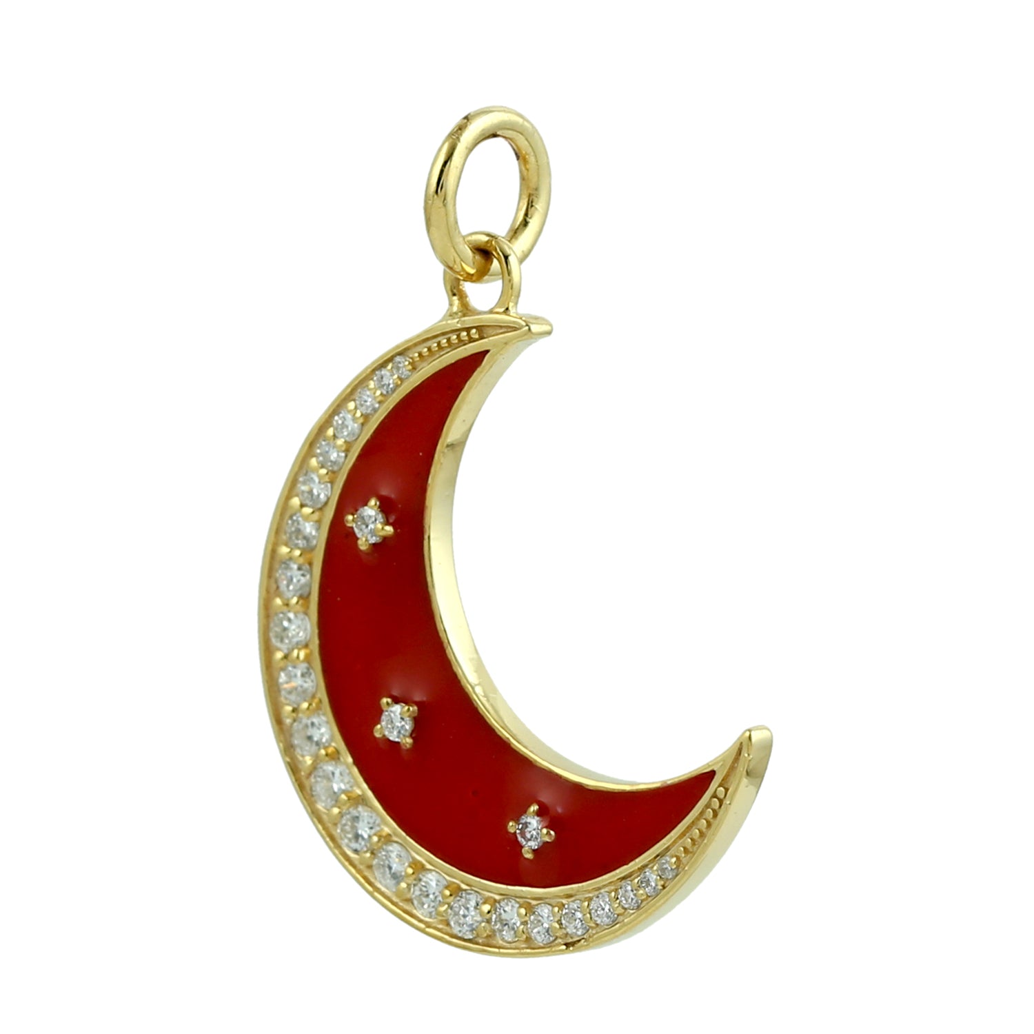 14K Yellow Gold Pave Diamond Enamel Crescent Moon Pendant Necklace - Elegant Jewelry Gift for Women, Perfect for Valentine's Day, Anniversary & Special Occasions