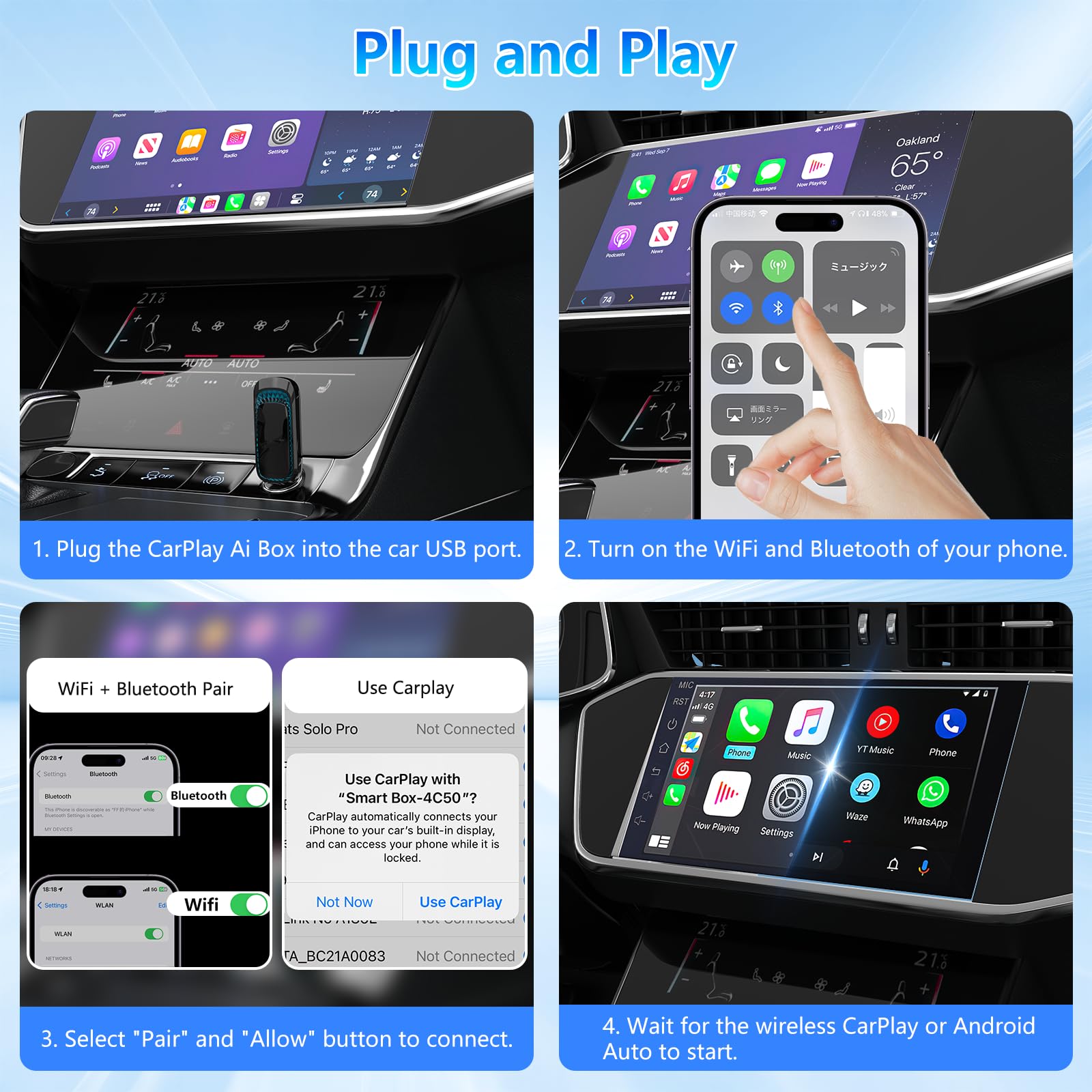 Wireless Android Auto & CarPlay Adapter - Mini USB Dongle Converts Wired to Wireless for iOS 10+/Android 11+ - Plug & Play for Seamless In-Car Connectivity - Perfect for Commuting, Road Trips & Hands-Free Navigation