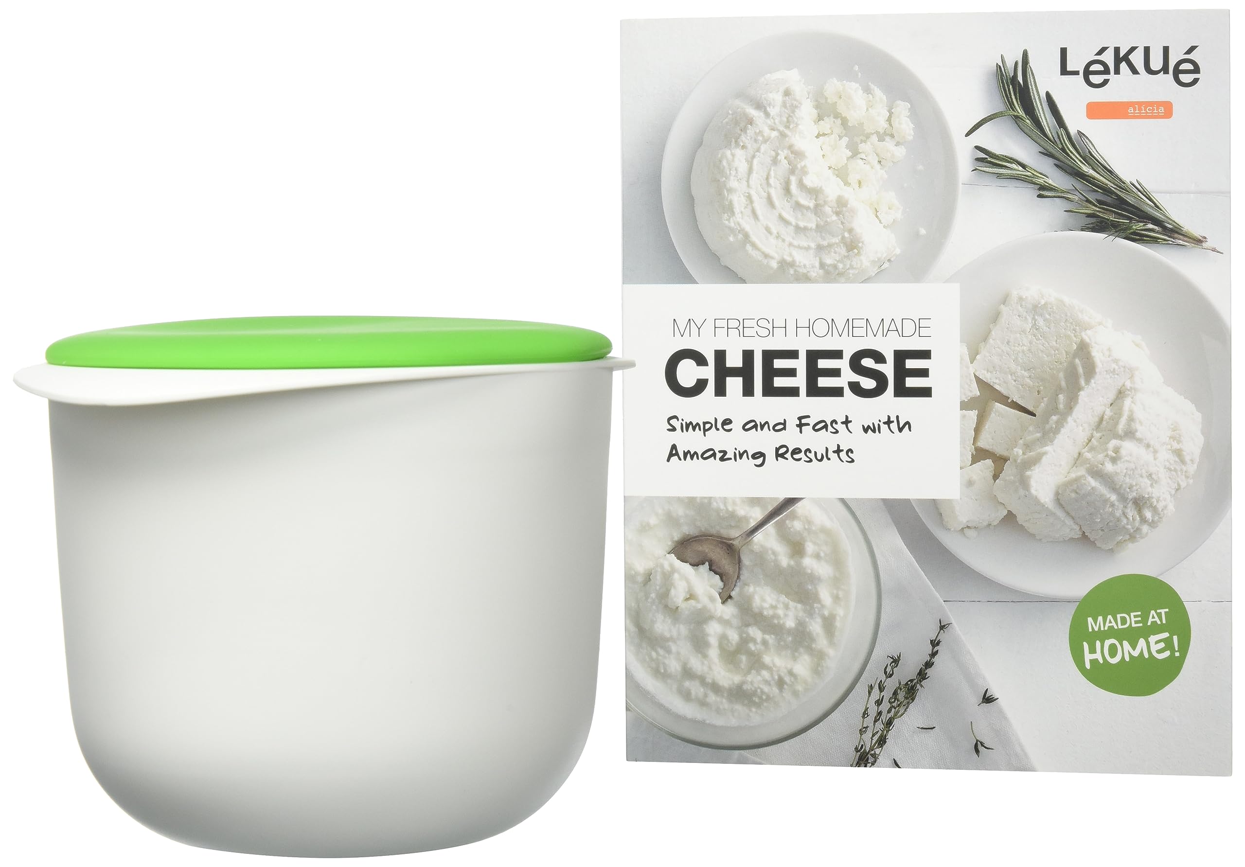 Lekue Cheese Maker Kit - Homemade Mozzarella & Ricotta Cheese Making Set with Recipe Book - Perfect for DIY Cheese Lovers & Kitchen Gifts (White)