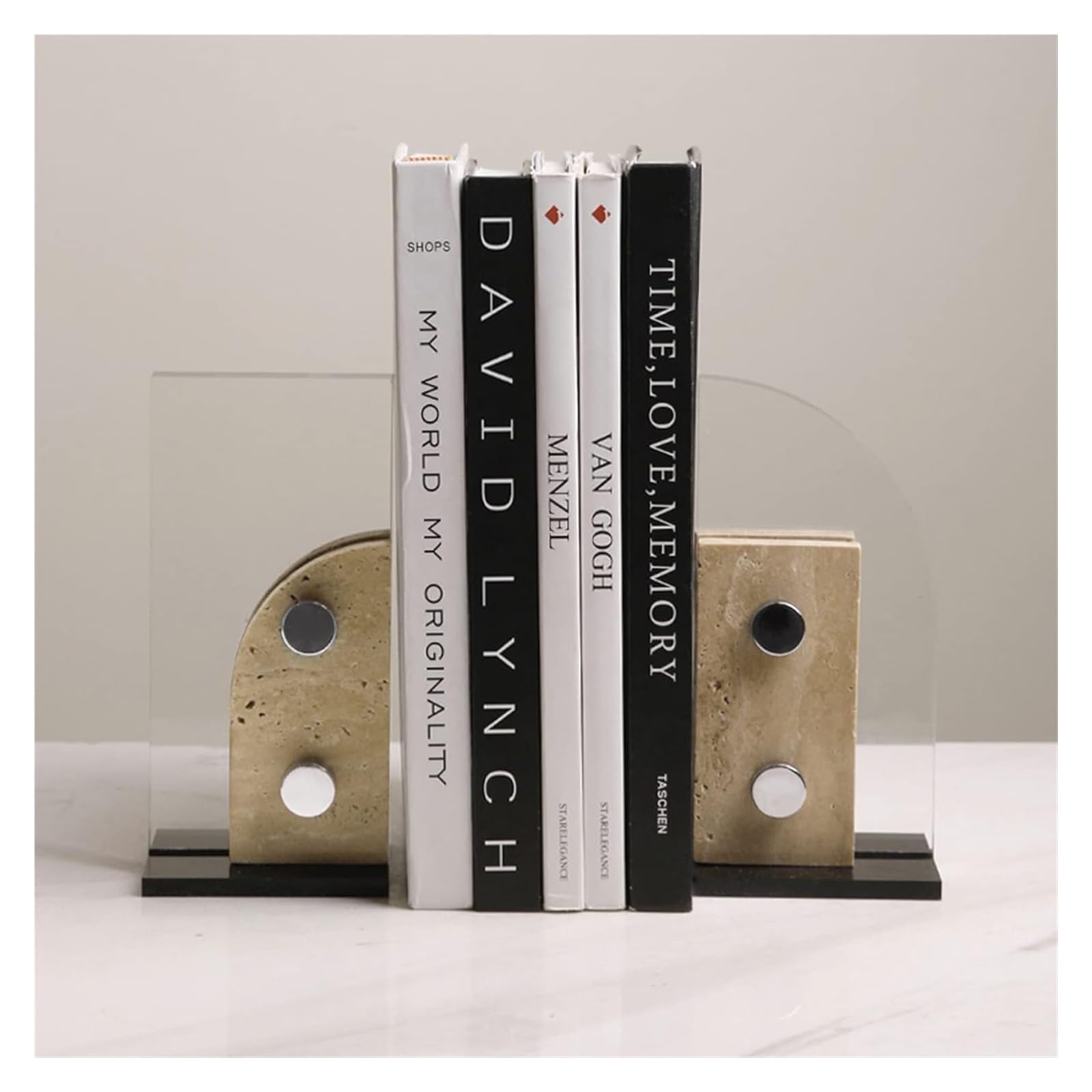 Crystal Bookends - 1 Pair L-Shape Non-Skid Heavy Duty Marble Bookends for Bookshelves, Office & School Library | Secure Hold for Heavy Books | Elegant Home & Office Decor Accessories | Perfect for Organizing Textbooks, Novels & Decorative Displays