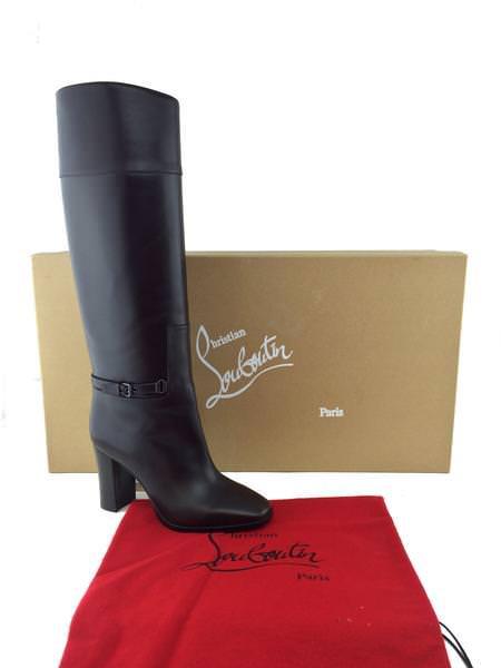 Christian Louboutin Leather Mervillon 85 Knee Boots Women's Size 6/36 - Luxury Black Leather Knee-High Boots with Signature Red Sole | Perfect for Evening Parties, Date Nights & Special Occasions