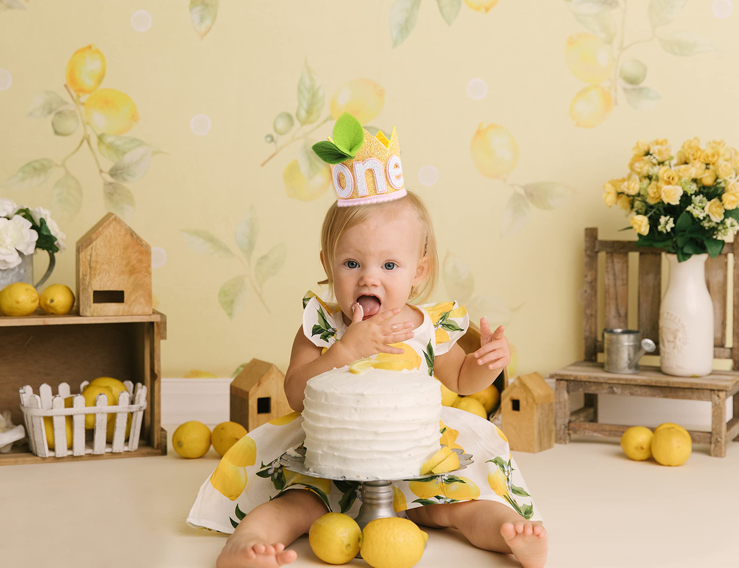 Lemon 1st Birthday Crown - Light Pink & Yellow Birthday Tiara for Girls | Baby Shower Decor, Cake Smash Props, First Birthday Party Accessories | Perfect for Photo Shoots & Birthday Celebrations
