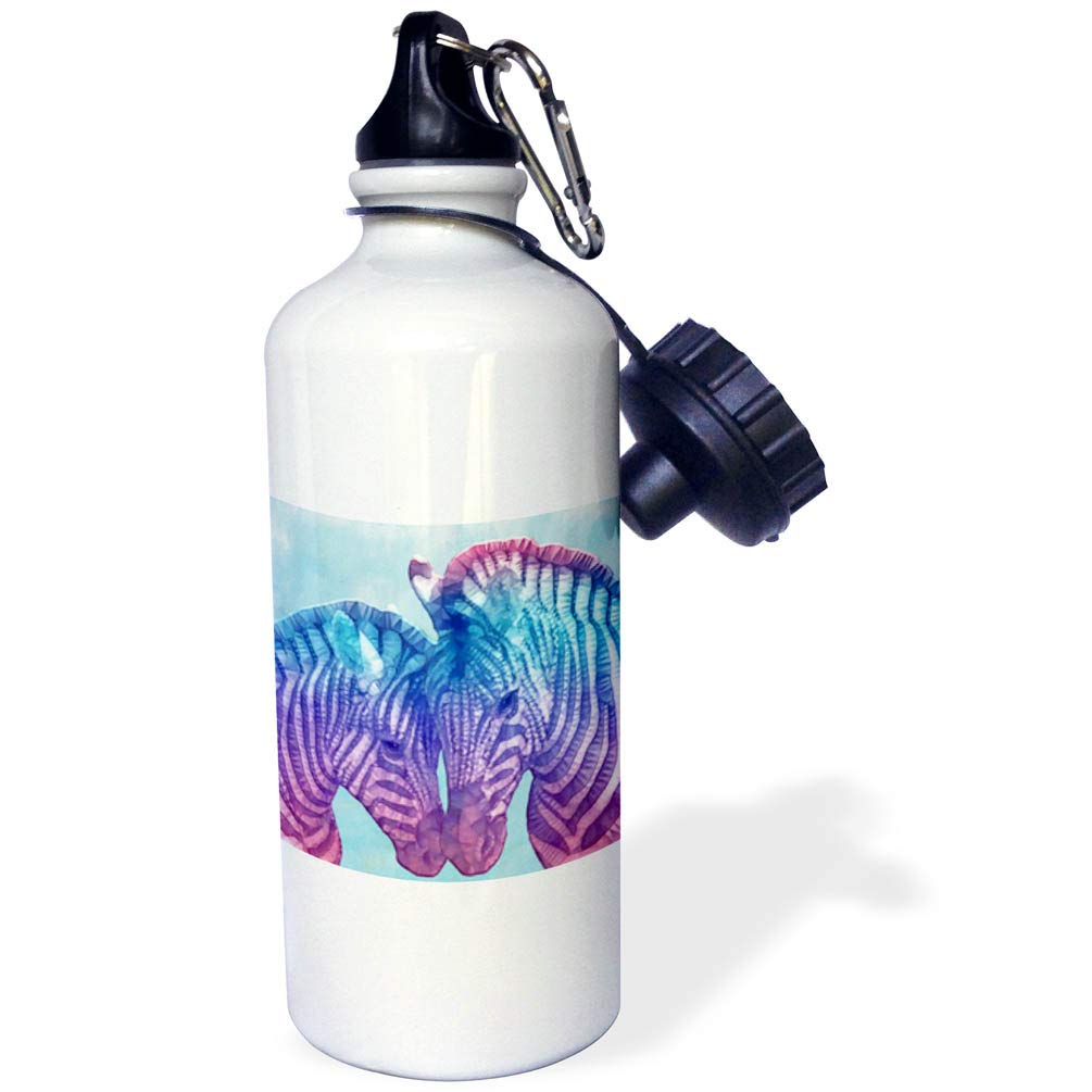 3D Rose Zebra Love Sports Water Bottle - 21Oz Insulated Stainless Steel Bottle with Leak-Proof Lid - Multicolored Design for Gym, Hiking & Outdoor Activities