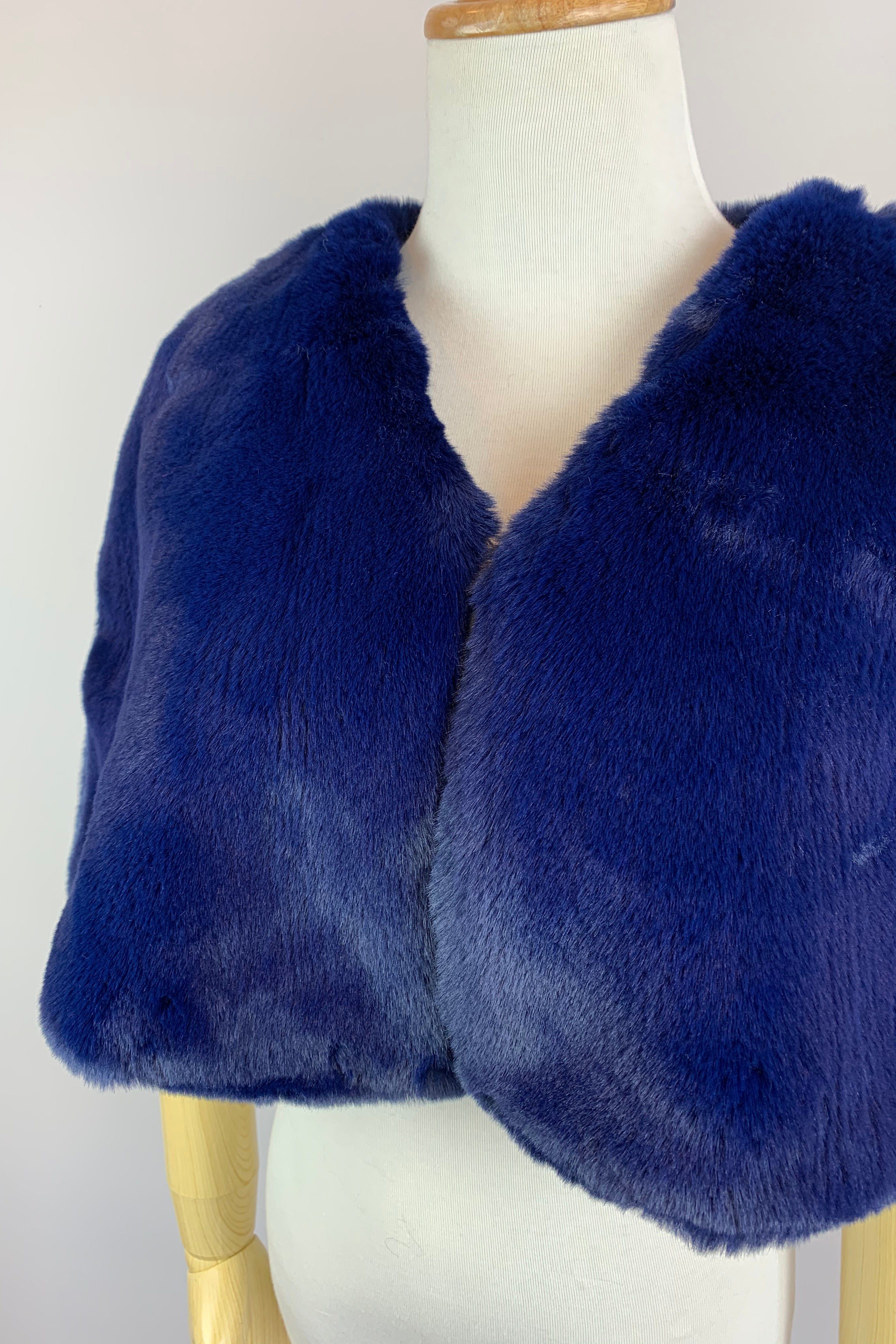 Navy Blue Faux Fur Bridal Cape - Georgina Nvy05 | Custom Made Wedding Shawl for Brides, Winter Weddings & Photo Shoots