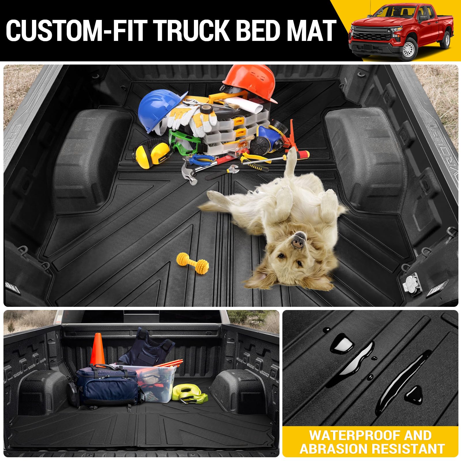 Heavy Duty Truck Bed Mat for 2019-2025 Chevy Silverado & GMC Sierra 1500 5.8FT Crew Cab Short Bed | All-Weather Anti-Slip Bed Liner | Durable Cargo Protection Mat | Perfect for Hauling, Camping & Off-Road Adventures