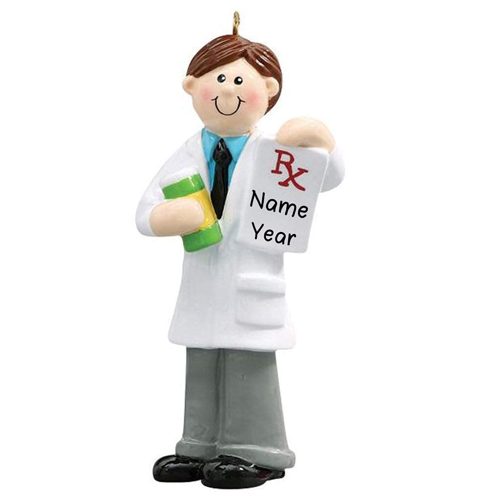 Personalized Pharmacist Man Christmas Tree Ornament - Custom Engraved Holiday Decoration for Medical Professionals | Perfect Gift for Doctors, Nurses & Healthcare Workers