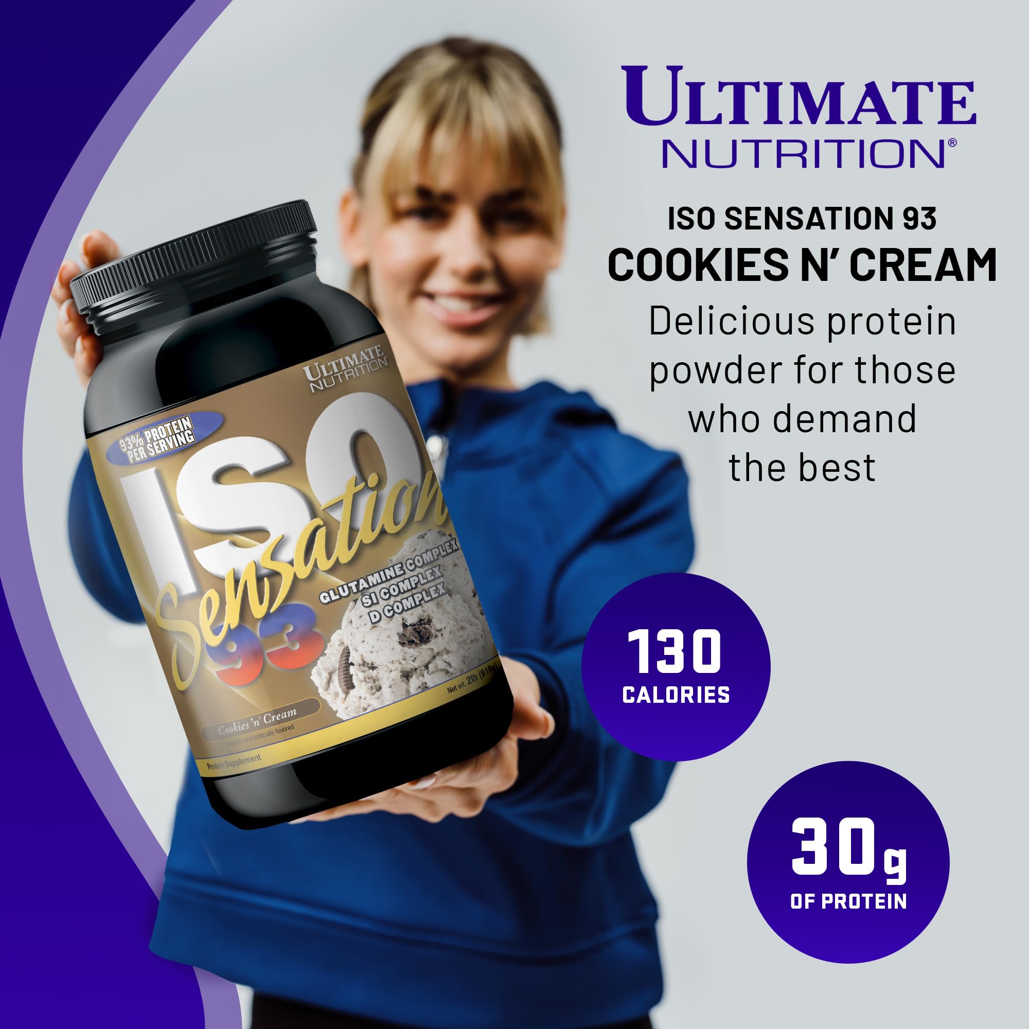 Ultimate Nutrition Whey Protein Isolate Powder with Glutamine Complex - ISO Sensation 93 for Muscle Recovery, Immunity & Gut Health - Cookies N Cream Flavor, 2lbs - Perfect for Post-Workout Shakes & Healthy Lifestyle