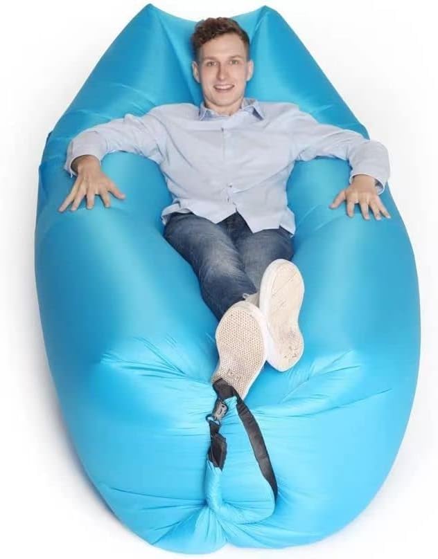 HaiChao Inflatable Lounger Sofa - Portable Air Chair & Camping Couch with Carry Bag - Lightweight Beach Bed for Outdoor, Garden, Poolside & Travel (Blue) | Perfect for Relaxing, Sunbathing & Picnics