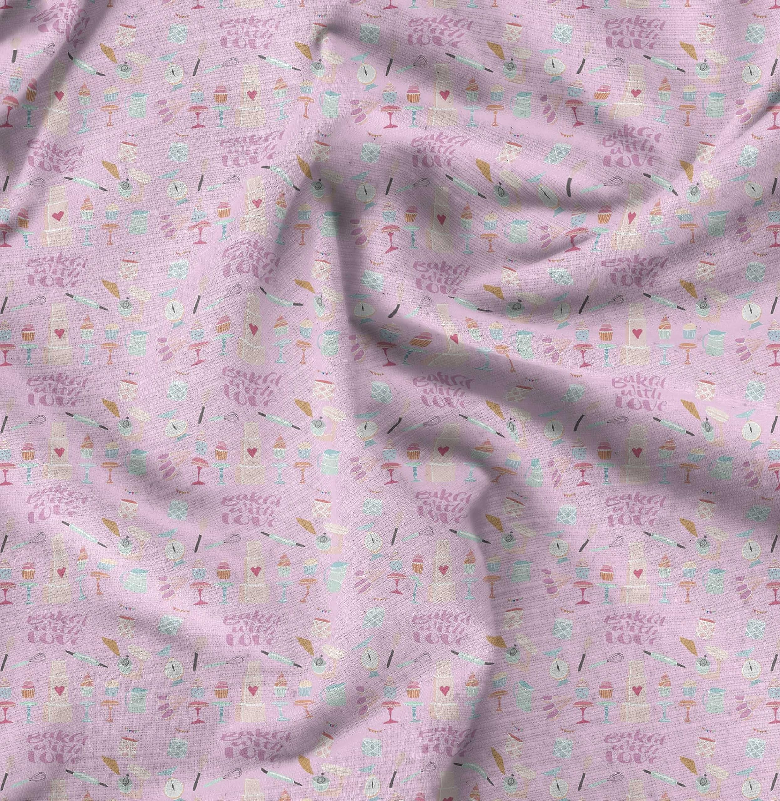 Soimoi Moss Georgette Pink Fabric by The Yard - 42 Inch Wide Floral Printed Fabric for Dresses, Curtains & DIY Crafts - Cupcake Delight Party Prints - Sweet Whimsical Patterns for Weddings, Baby Showers & Home Decor