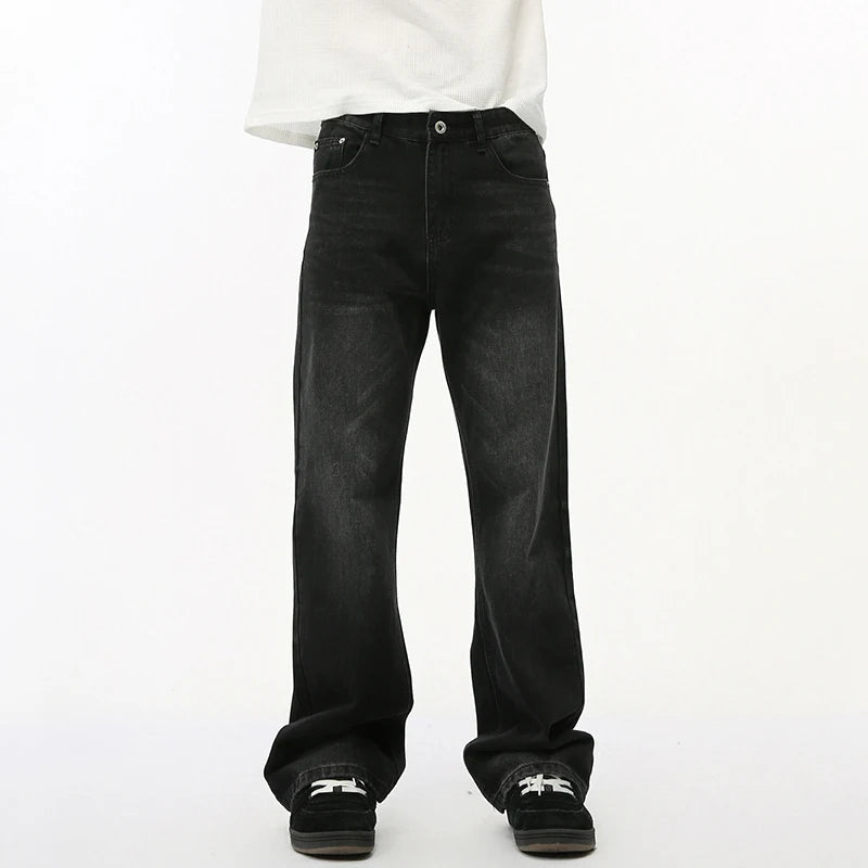 2024 Trendy American Men's Boot Cut Denim Jeans - Casual Loose Fit Wide Leg Zipper Pants for Everyday Wear | Style 9C7288 | Perfect for Streetwear & Casual Outings