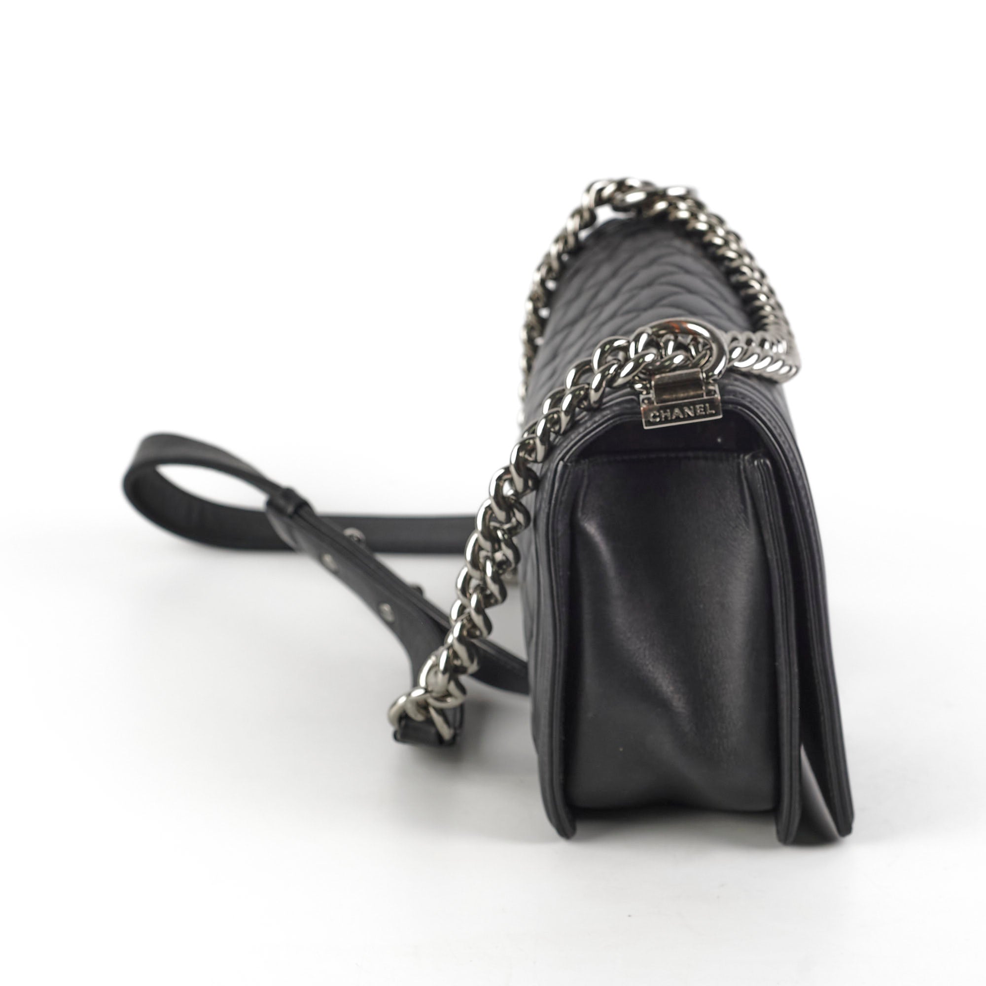 Chanel Old Medium Boy Bag Black Lambskin Leather - Luxury Crossbody Handbag for Women, Perfect for Evening Events & Date Nights