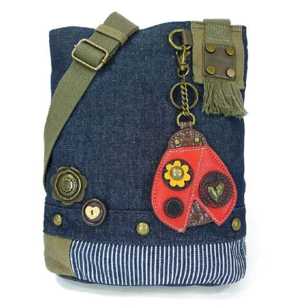 Chala Patch Crossbody Bag for Women - Cute Ladybug Design on Denim, Stylish and Functional Purse for Daily Use, Shopping, and Travel