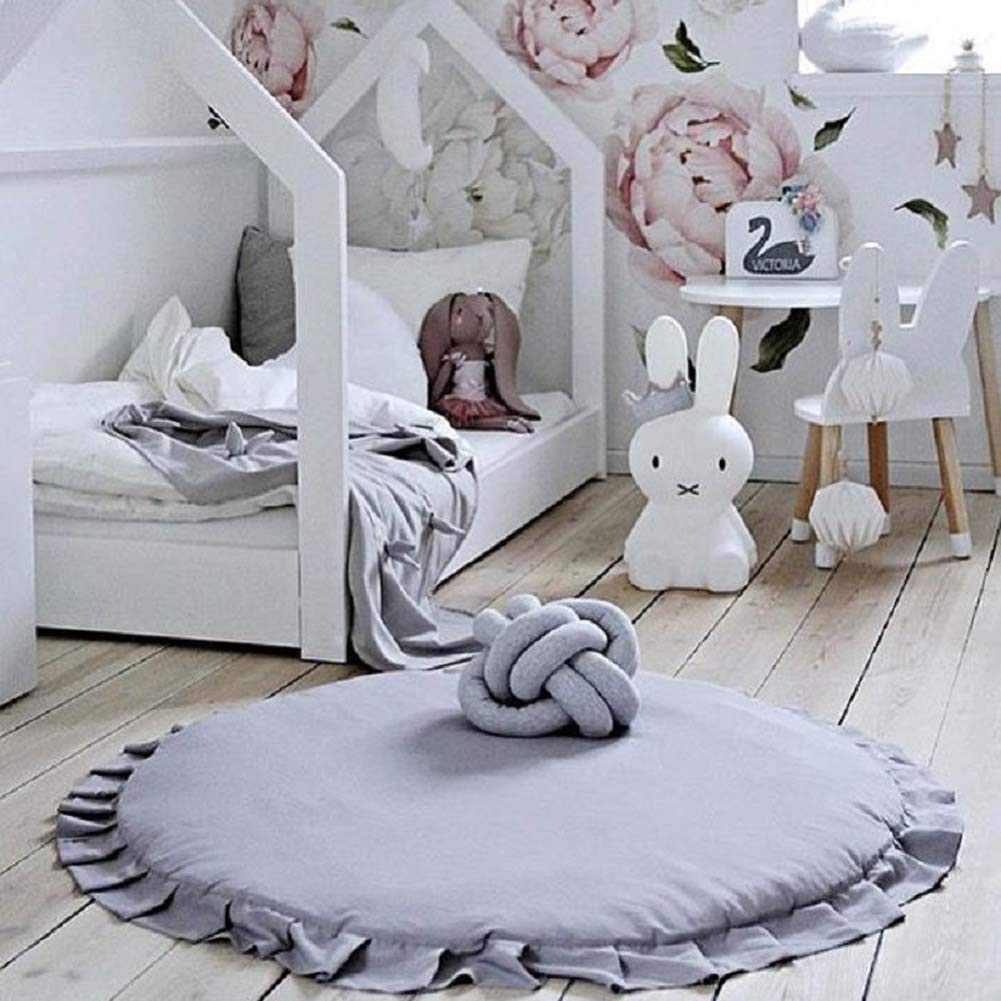 Soft Round Baby Play Mat - Non-Slip Kids Rug with Cartoon Design for Nursery & Playroom - Comfortable Dark Gray Playmat for Toddlers & Infants (Perfect for Crawling, Learning & Playtime Activities)
