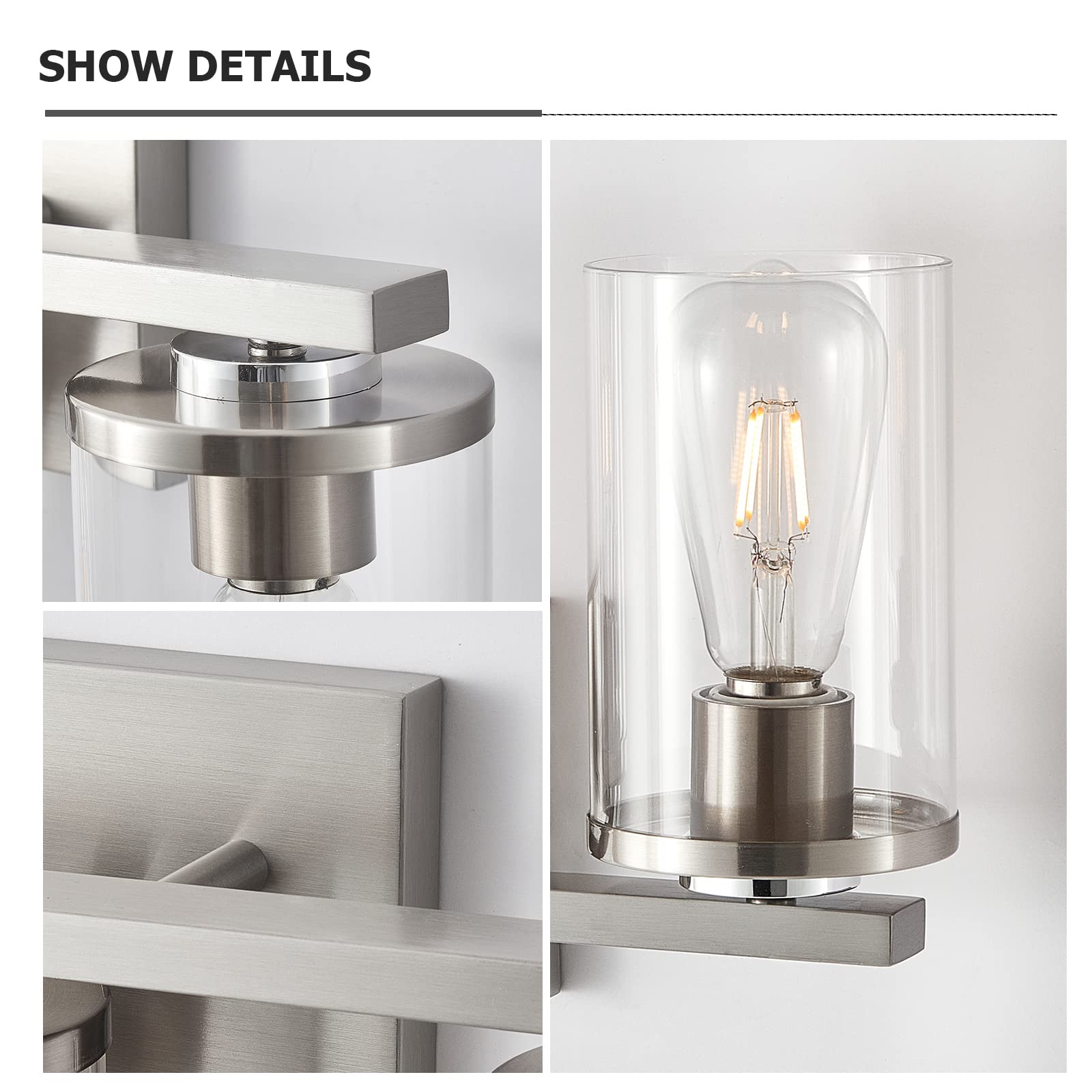 Modern Brushed Nickel 4-Light Bathroom Vanity Light Fixture with Clear Glass Shade - Perfect for Mirror Lighting in Contemporary Bathrooms & Powder Rooms