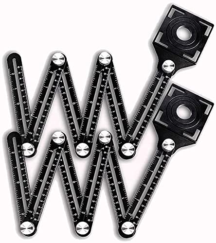Universal Ceramic Tile Hole Locator - 6-Fold Stainless Steel Multifunctional Masonry Ruler Tool (2 Pack) - Perfect for Tile Installation, Bathroom & Kitchen Renovations