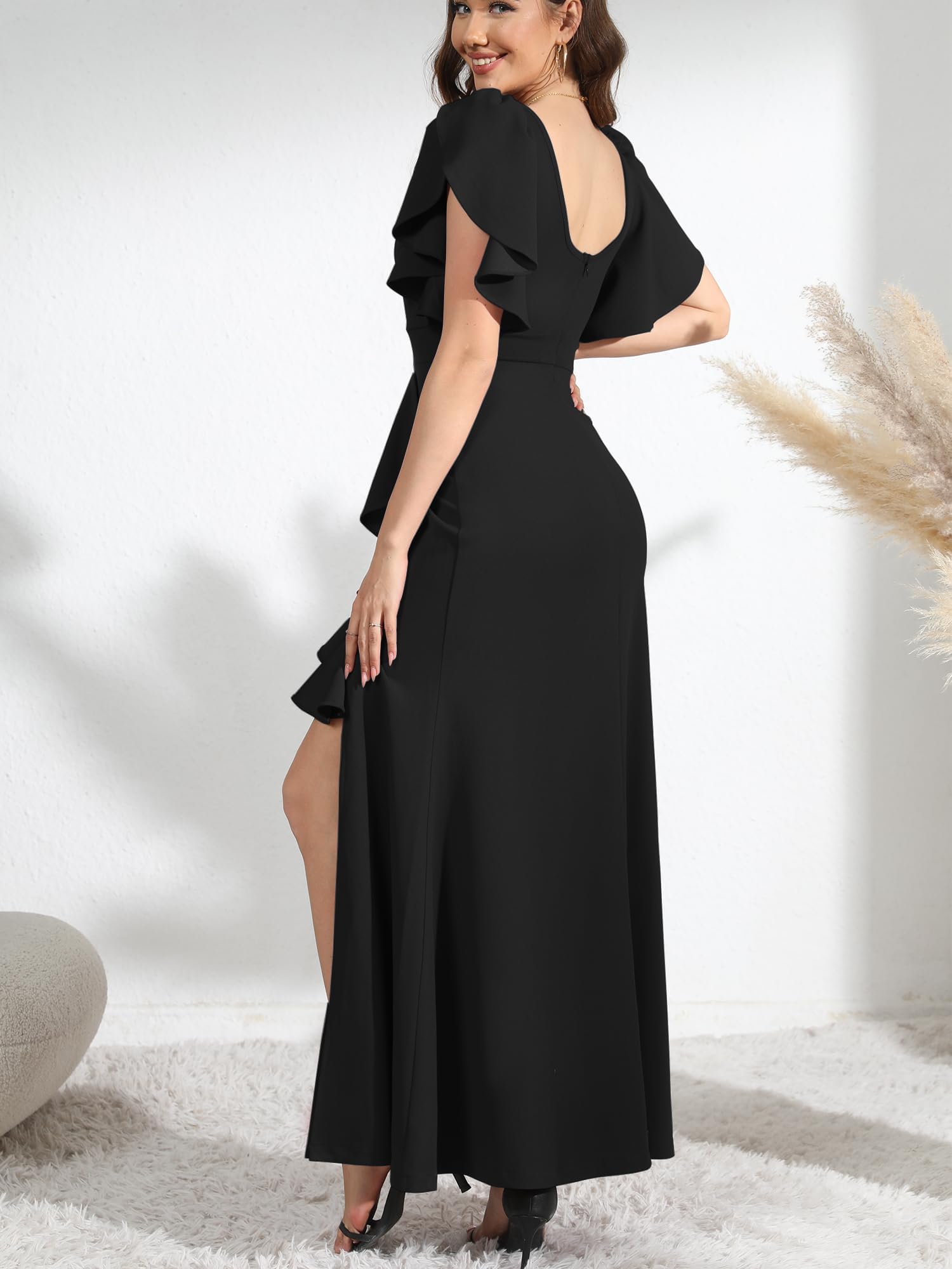 Elegant Long V-Neck Ruffle Prom Dresses for Women | Formal Evening Gowns & Wedding Guest Dresses | Perfect for Homecoming, Cocktail Parties & Special Occasions