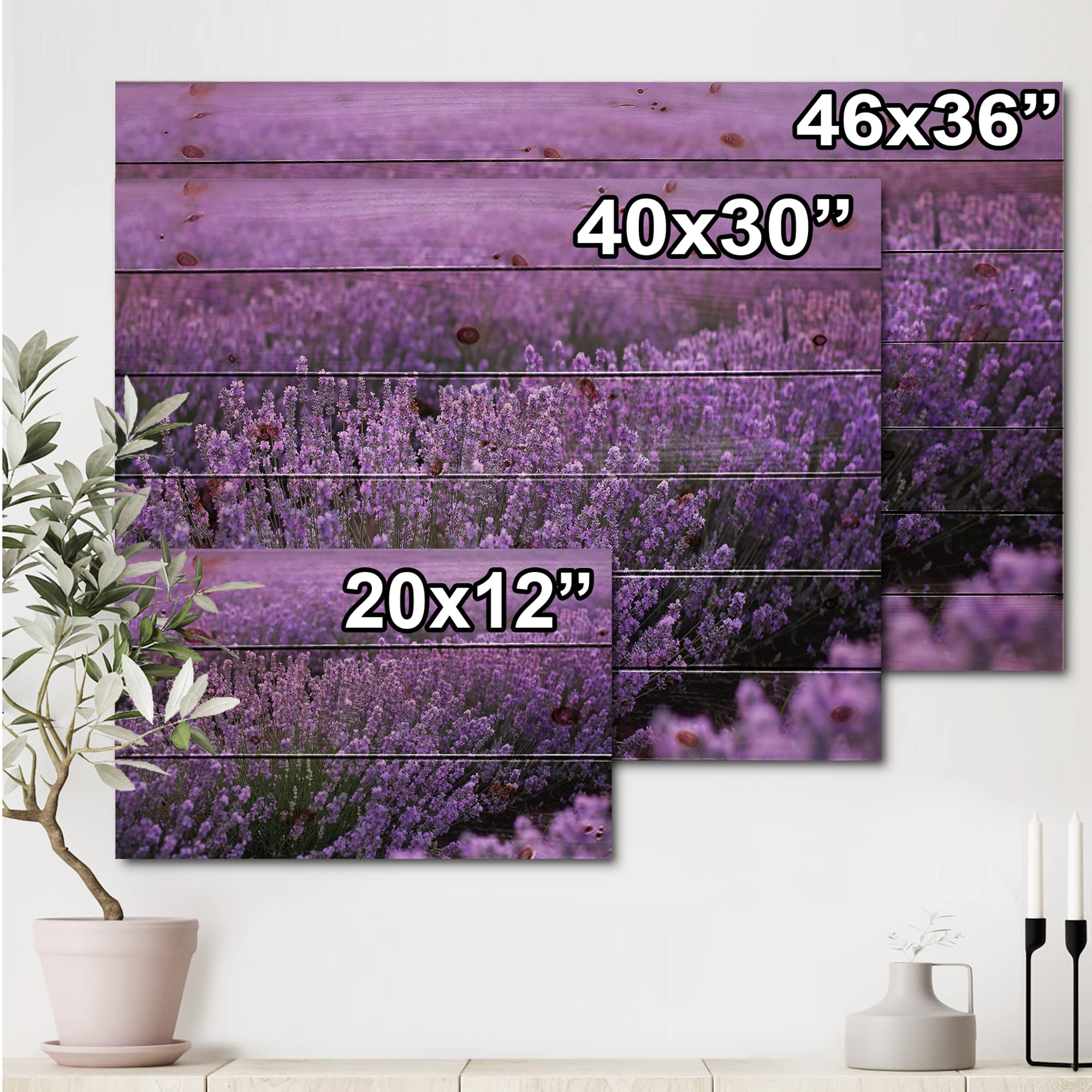 Blooming Purple Lavender Field Farmhouse Wood Wall Art - Large Landscape Pine Wood Panel Decor for Living Room, Bedroom & Office