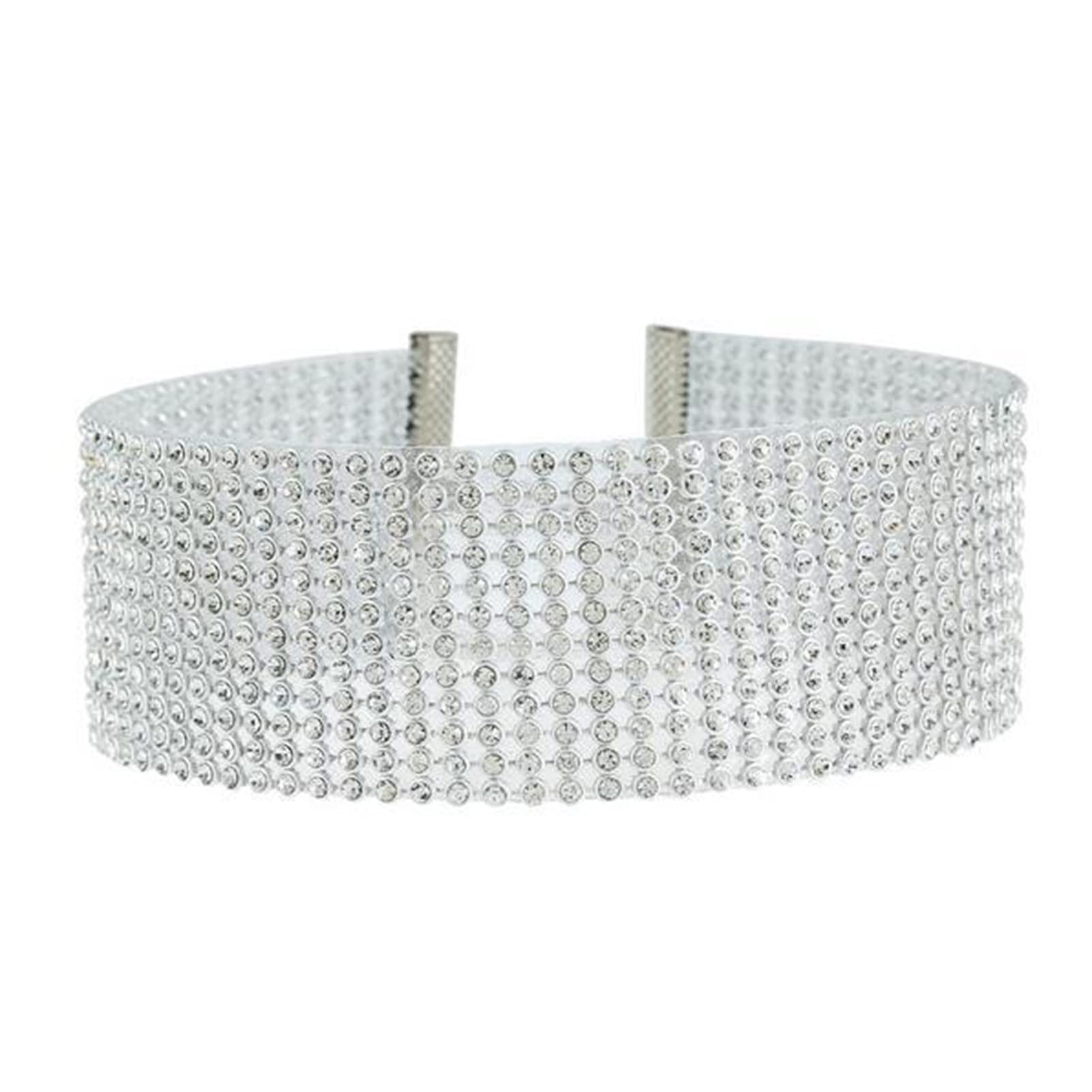 Mosichi Adjustable Wide Alloy Choker Necklace for Women - Rhinestone Inlay Fashion Jewelry, Hip Hop Style Collar | Perfect for Parties, Concerts & Everyday Wear