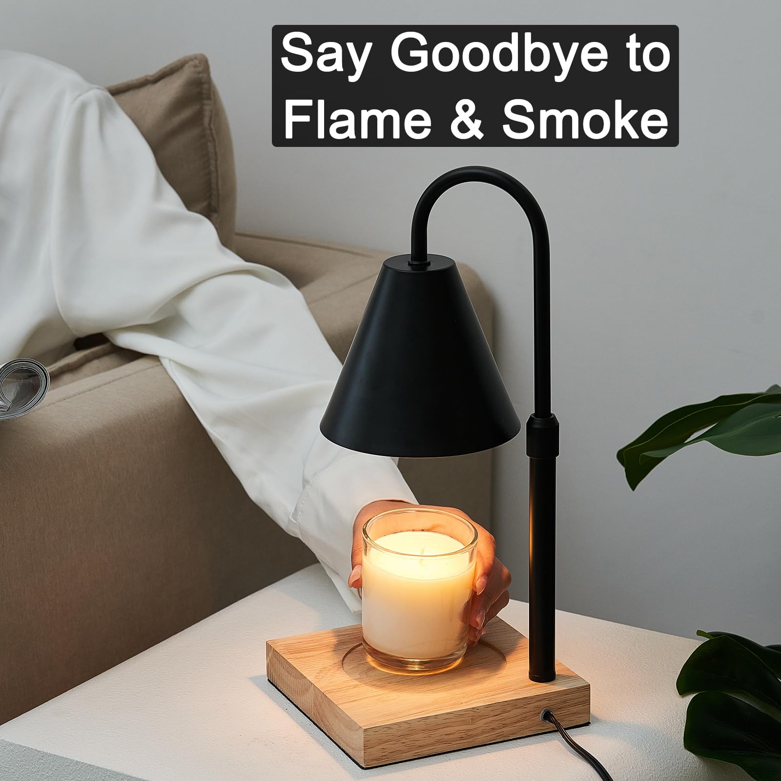 YODEWA Wood Base Candle Warmer Lamp with Timer & Dimmer - Farmhouse Electric Wax Melter for Jar Candles, Home Decor, Housewarming & Birthday Gifts for Women - Square Black - Perfect for Living Room, Bedroom & Office Ambiance