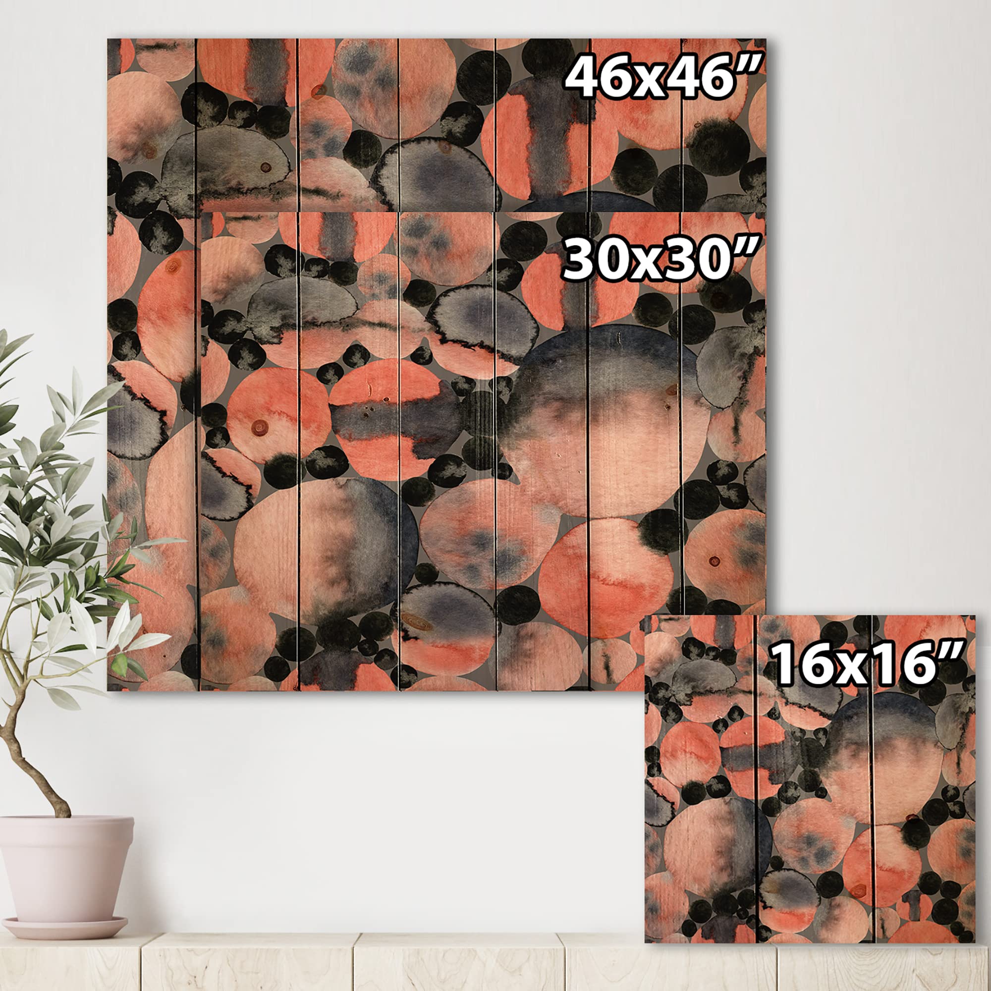 DesignQ Abstract Geometric Polka Dots Modern Wood Wall Art - Orange Contemporary Wood Wall Decor - Large Natural Pine Wood Wall Panels - Perfect for Living Room, Bedroom & Office Decor