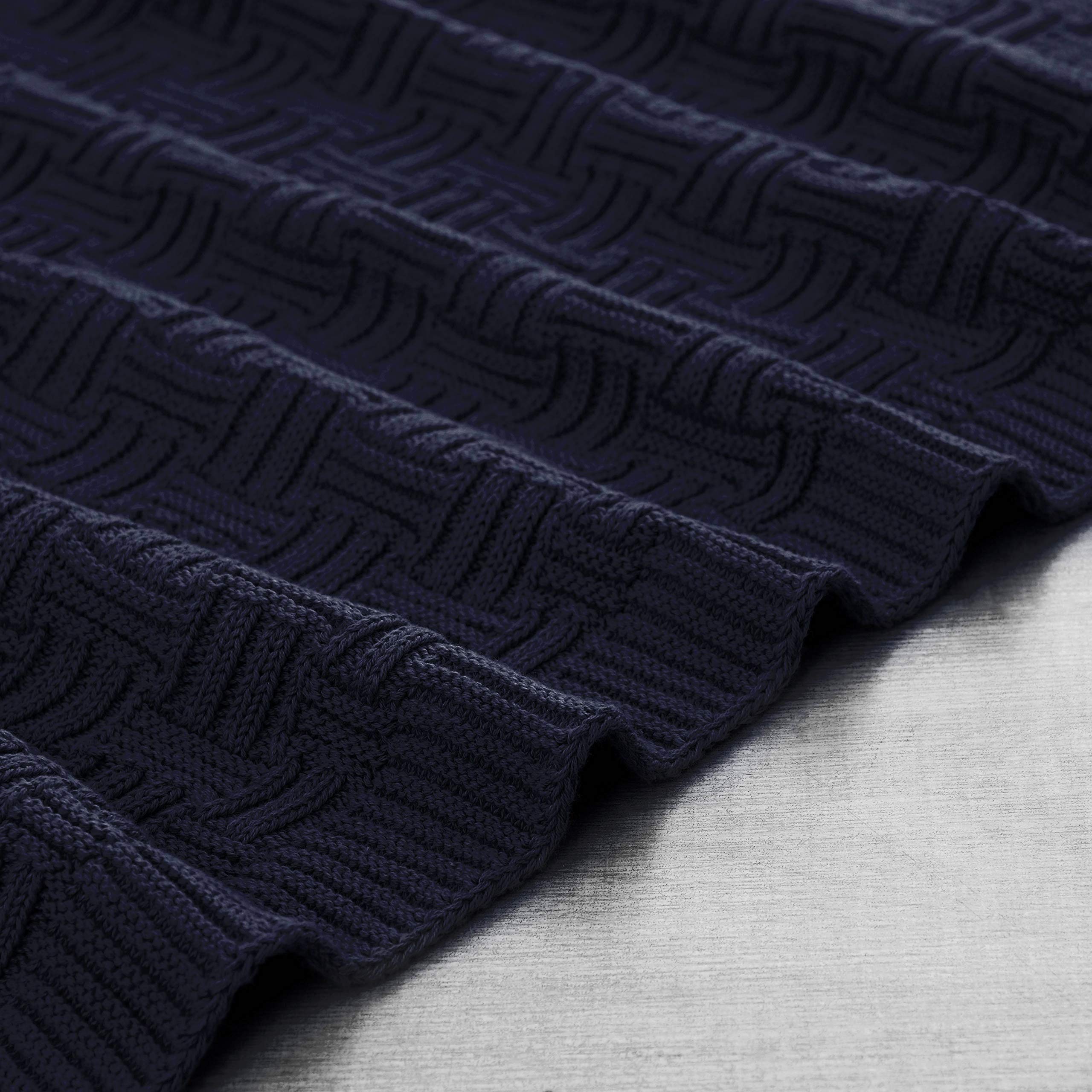 Premium Navy Blue Cable Knit Throw Blanket - Soft Cotton 50