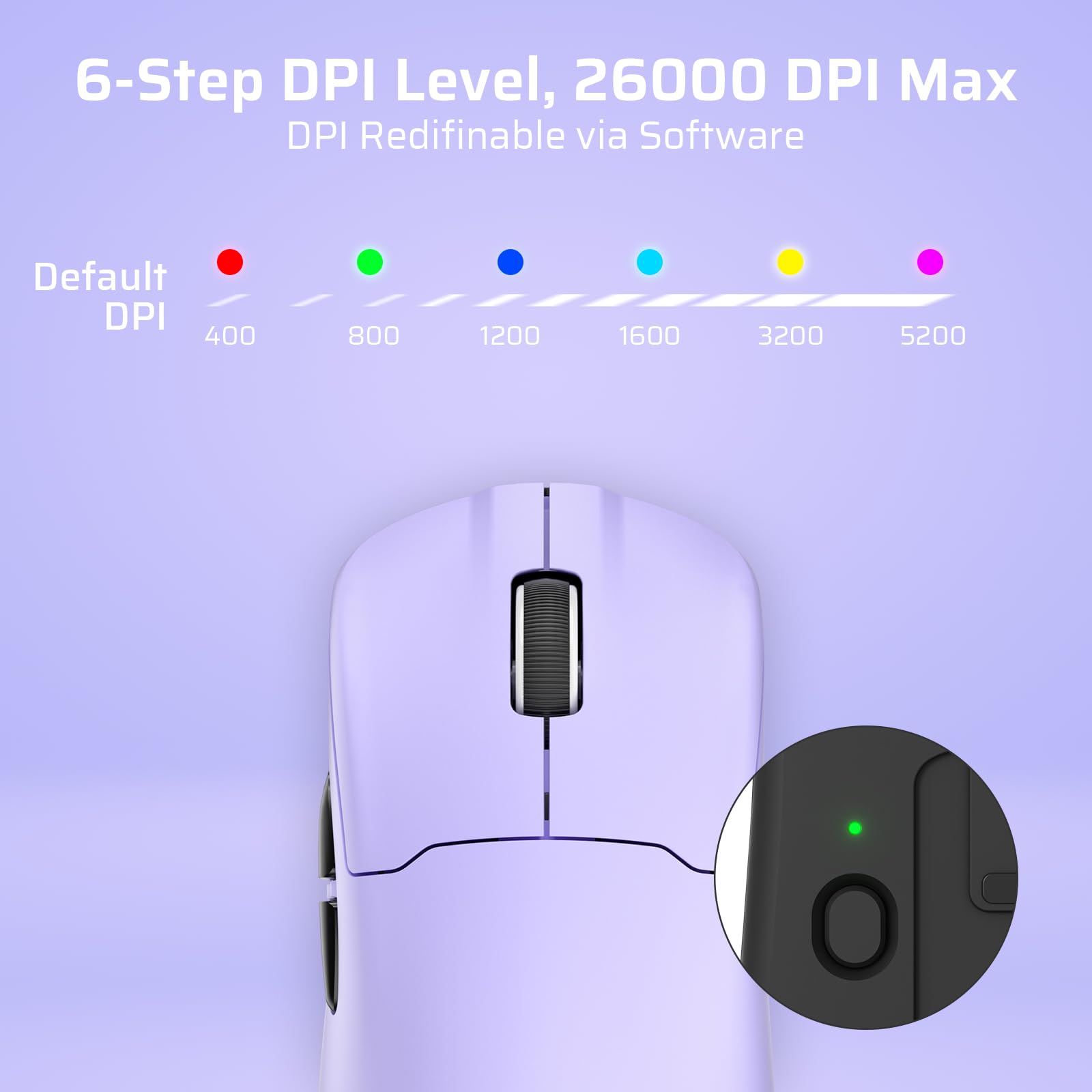 LTC GM022 Ultralight Wireless Gaming Mouse - 55g Ergonomic Design, PAW3395 26K DPI Sensor, RGB Charging Dock, 3 Modes (Bluetooth/Wired/2.4G), 5 Programmable Buttons, 80M Click Switch | Perfect for FPS, MOBA & Office Work