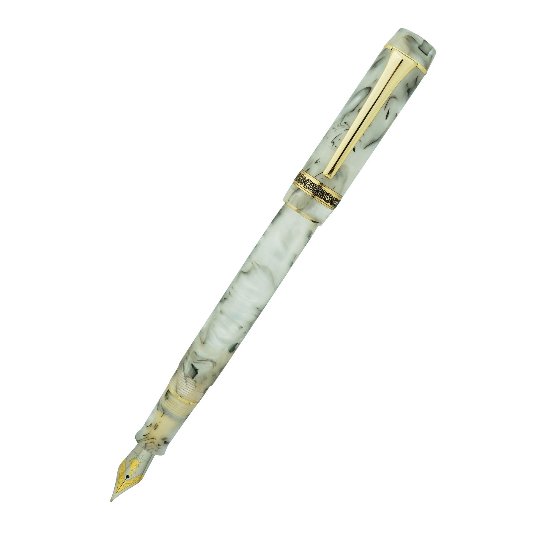 Asvine Kaigelu 316 White Marble Acrylic Fountain Pen with Iridium Medium Nib - Classic Elegant Writing Instrument with Ink Converter for Calligraphy, Journaling & Office Use