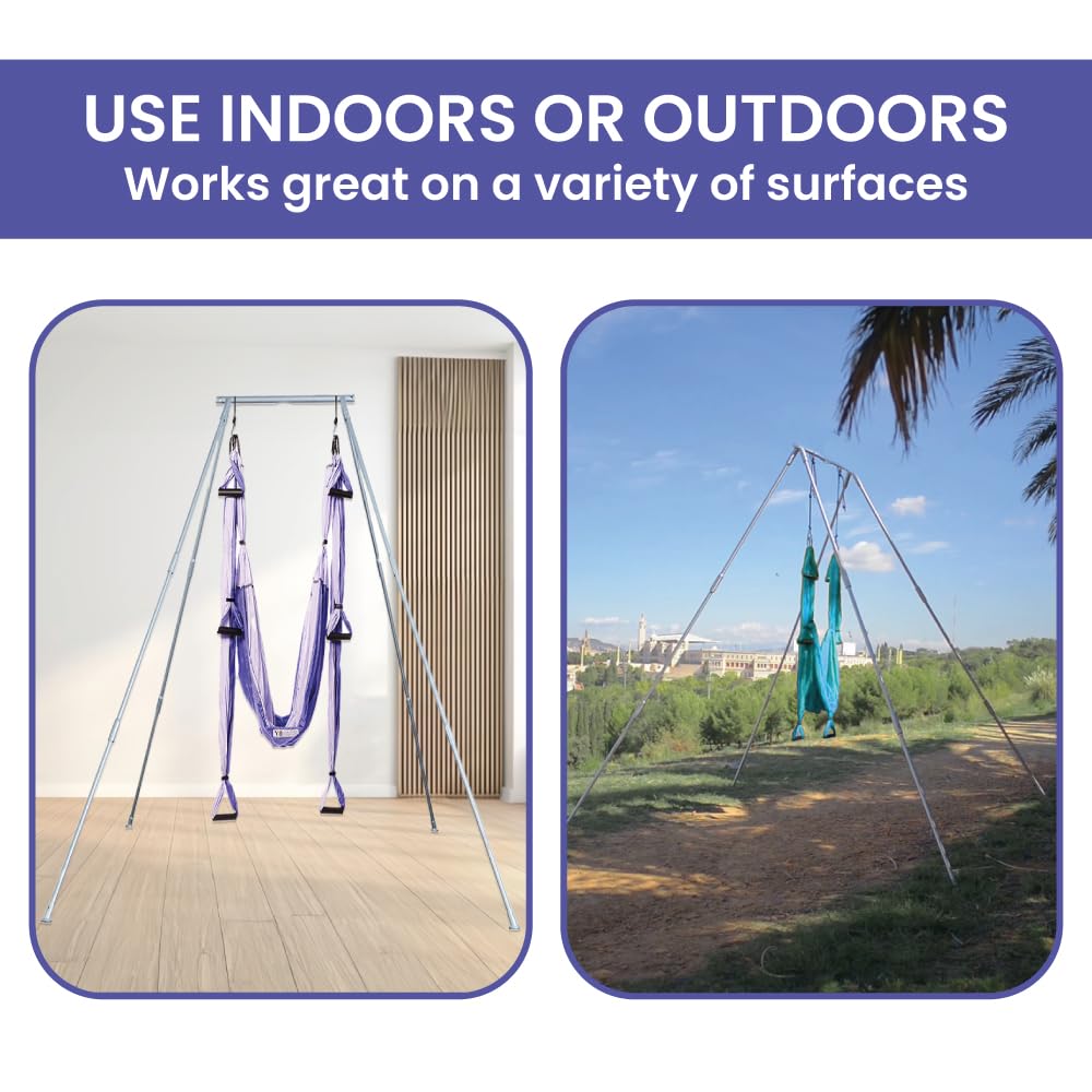 Premium Adjustable Yoga Stand for Home & Outdoor Use - Quick 5-Min Setup - Supports Aerial Yoga Silks, Hammocks, Swings & Olympic Rings - Heavy Duty Aluminum Frame Holds 600lbs - Perfect for Yoga Studios, Backyard Workouts & Indoor Fitness Training