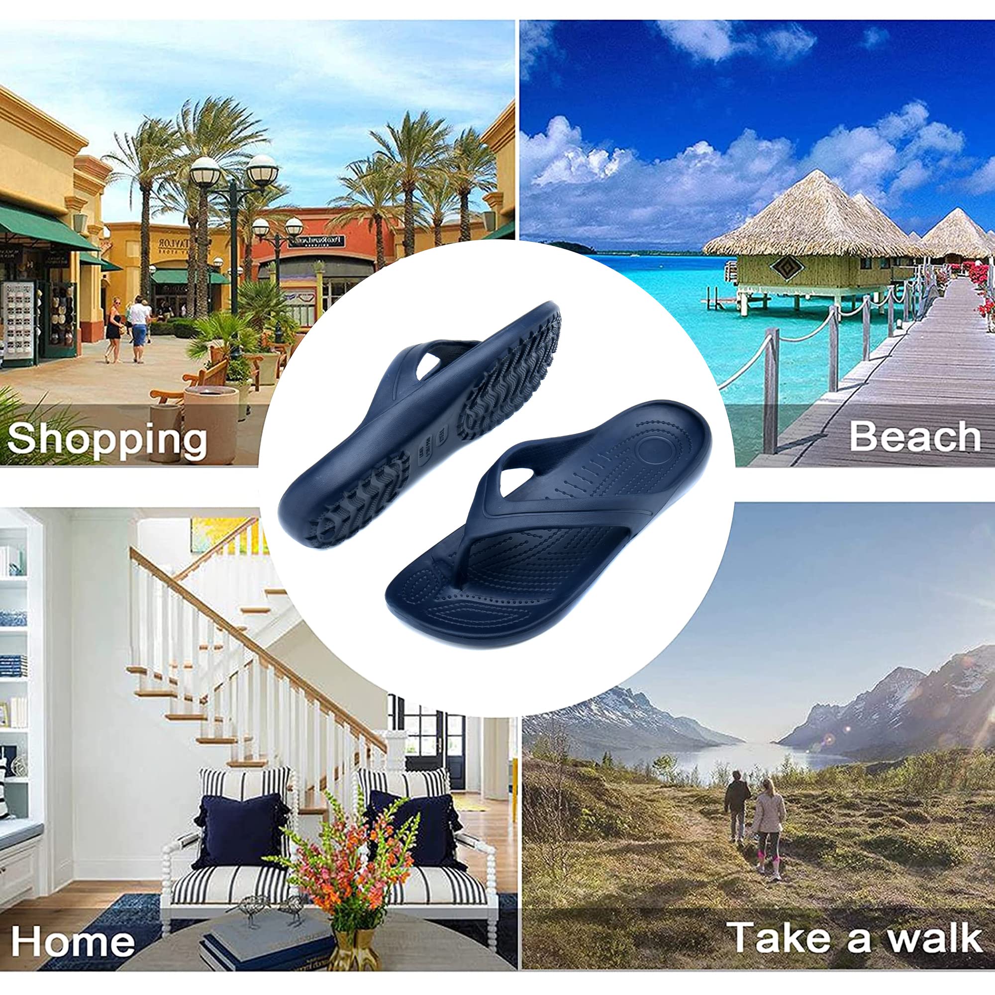 Temi Women's Flip Flops - Soft Lightweight Sandals with Anti-Slip Sole for Casual Wear, Shower, Beach & Pool | Comfortable Bathroom Slippers & Flat Slides for Women