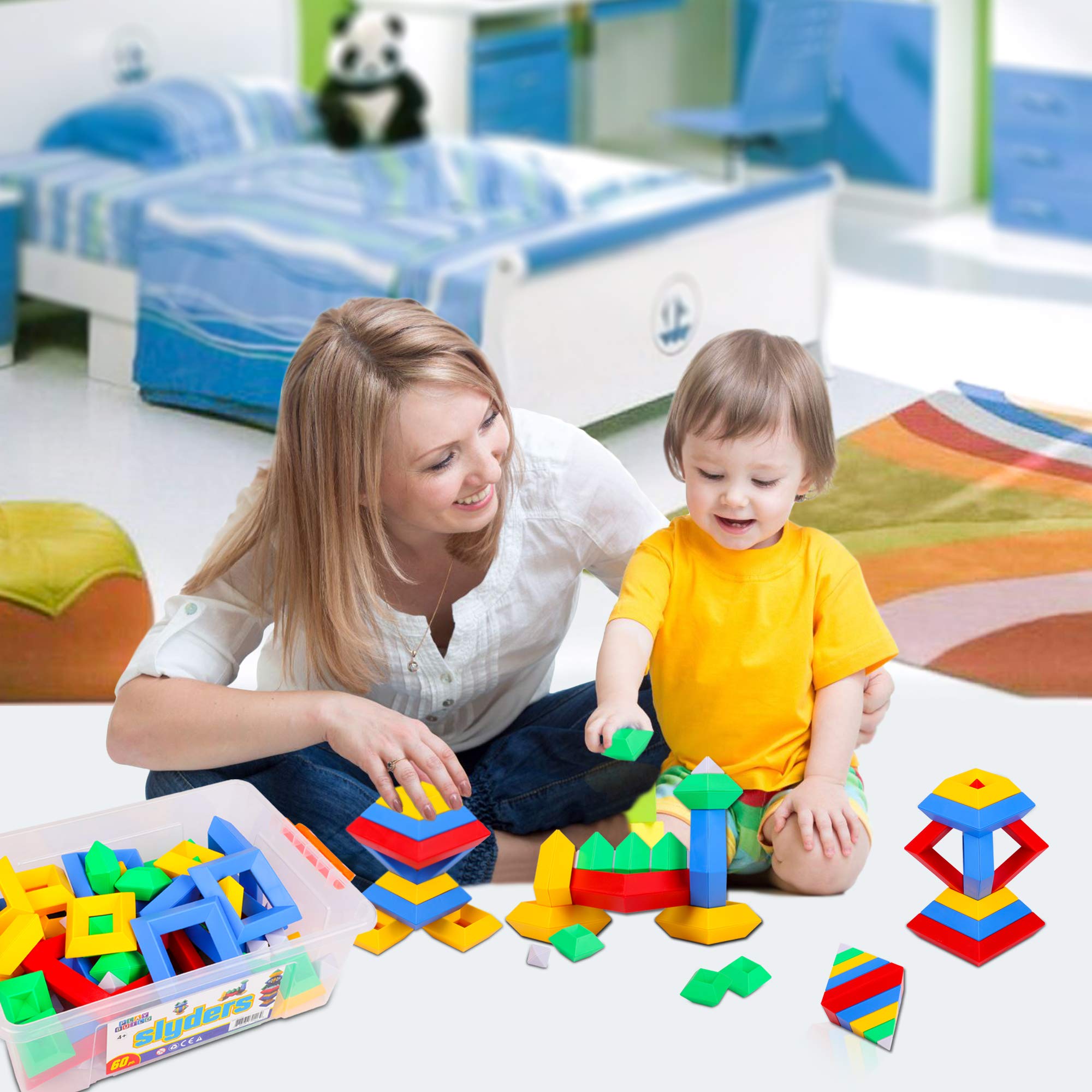 60-Piece 3D Pyramid Building Blocks Set - STEM Educational Stacking Toys for Kids Ages 4+ | Creative Geometric Learning Toys for Preschool Boys & Girls | Perfect for Classroom, Homeschool & Playroom STEM Activities