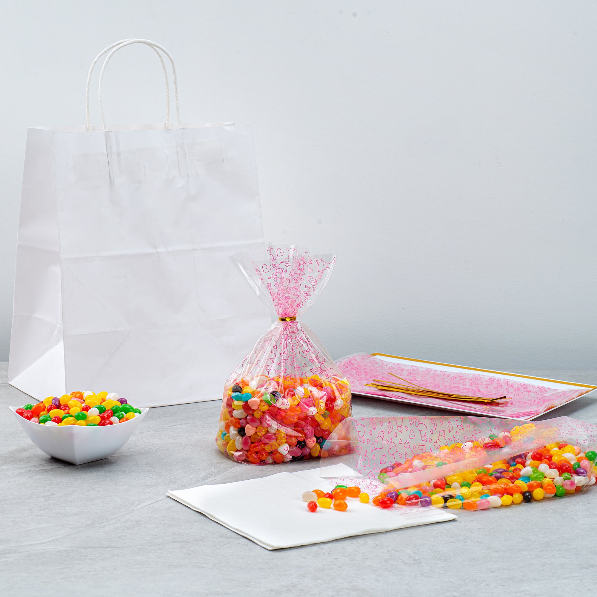 Winged Hearts Plastic Candy Bags - Gusseted 5 x 3 x 11 Inches - Bulk 4000 Count Box for Party Favors, Wedding Treats & Candy Packaging