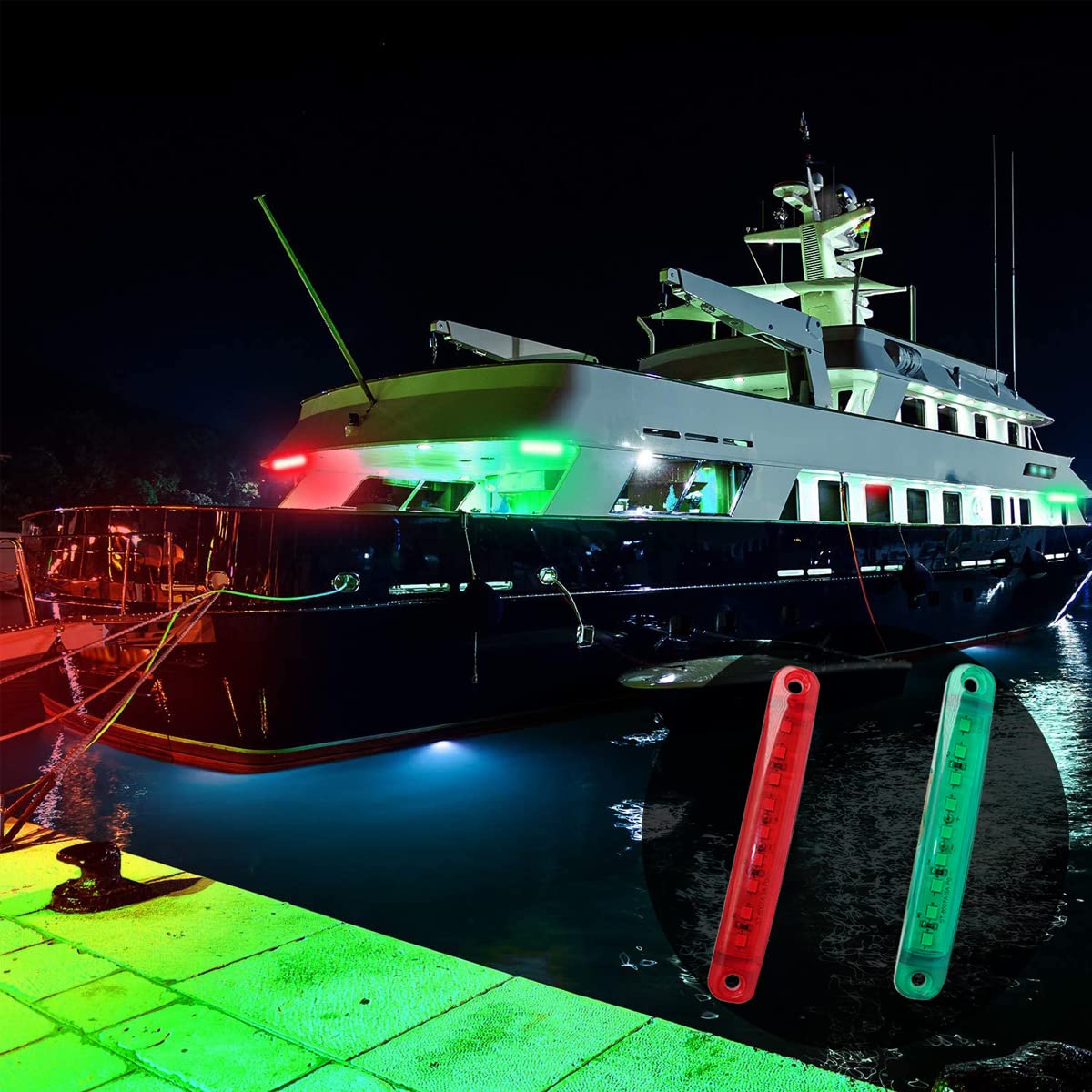 8Pcs Marine LED Boat Navigation Lights - Red & Green for Yachts & Fishing Boats