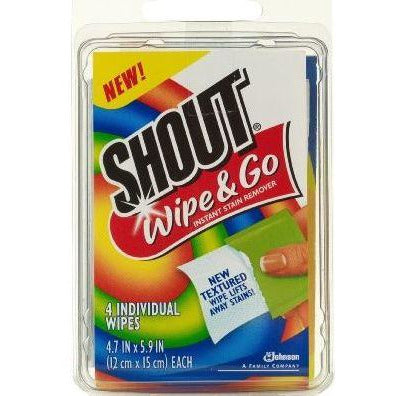 Shout Wipe & Go Instant Stain Remover Wipes - 4 Pack | Portable Laundry Stain Removal for Clothes, Upholstery & Carpet | Perfect for Travel, Home & On-The-Go Cleaning