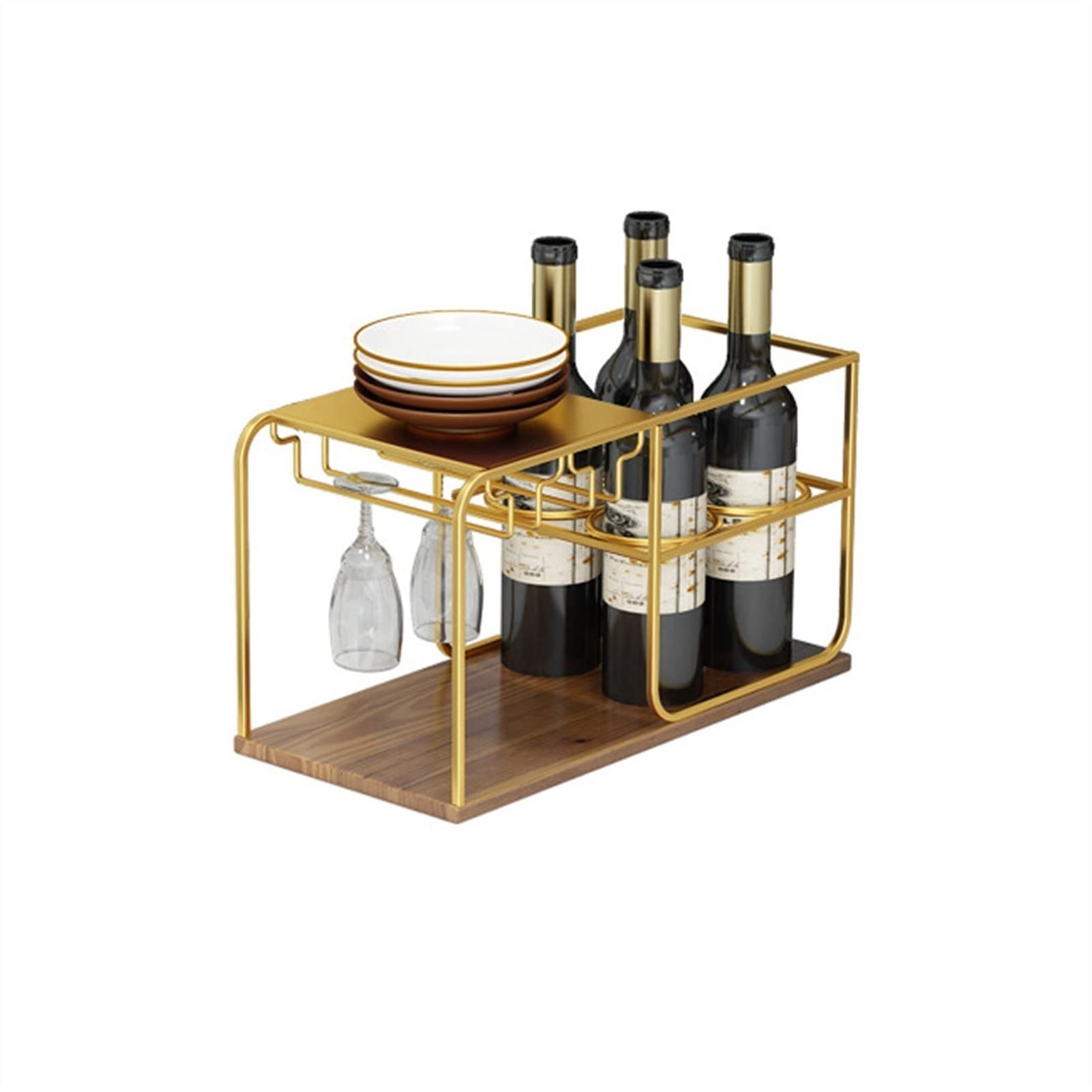 HMJZ Wooden Wine Rack - Holds 4 Bottles & 6 Glasses - Portable Wine Storage Organizer with Drying Rack - Perfect for Kitchen, Bar, Dining Room & Home Decor